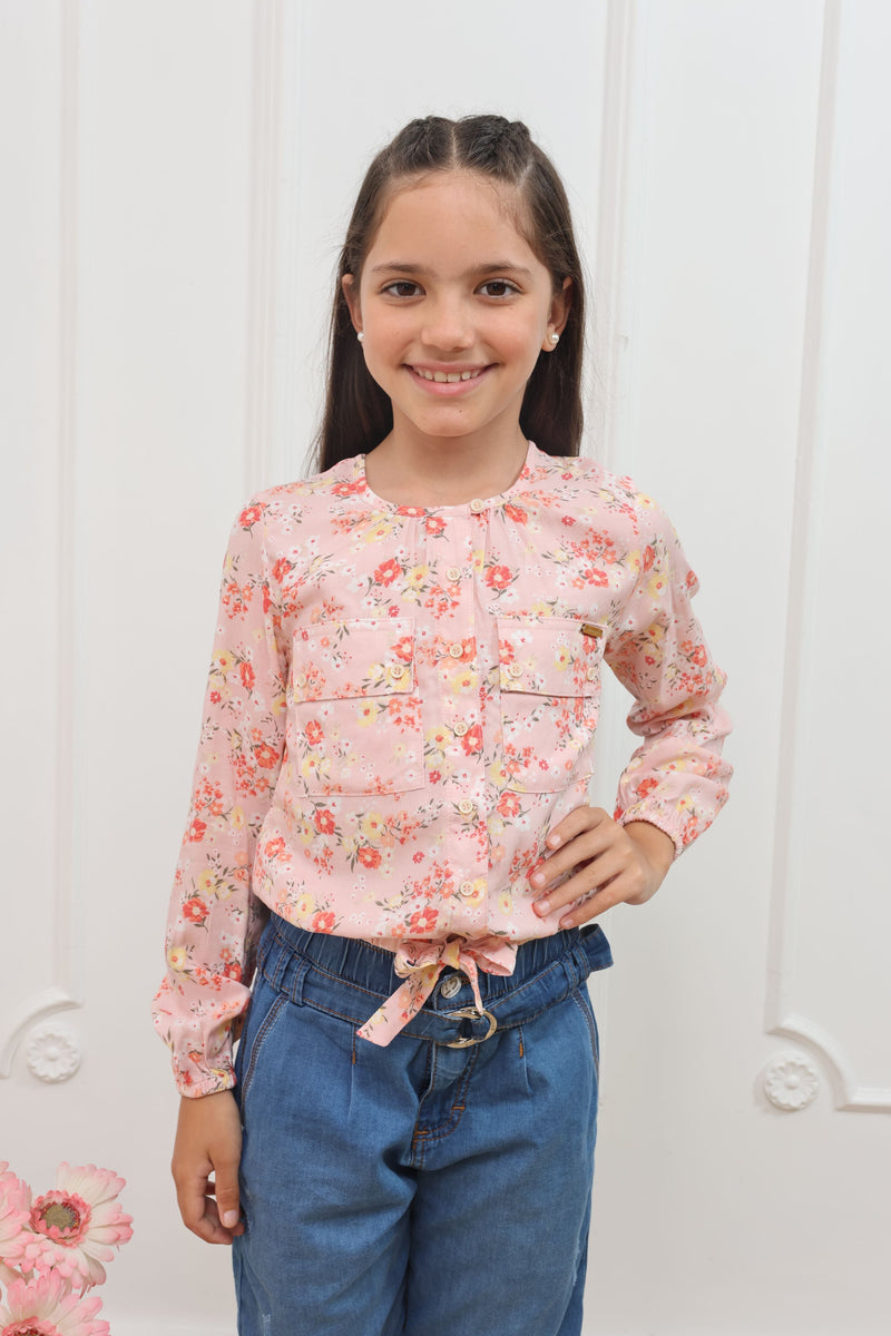 Blusa chalis estampado Karol manga larga