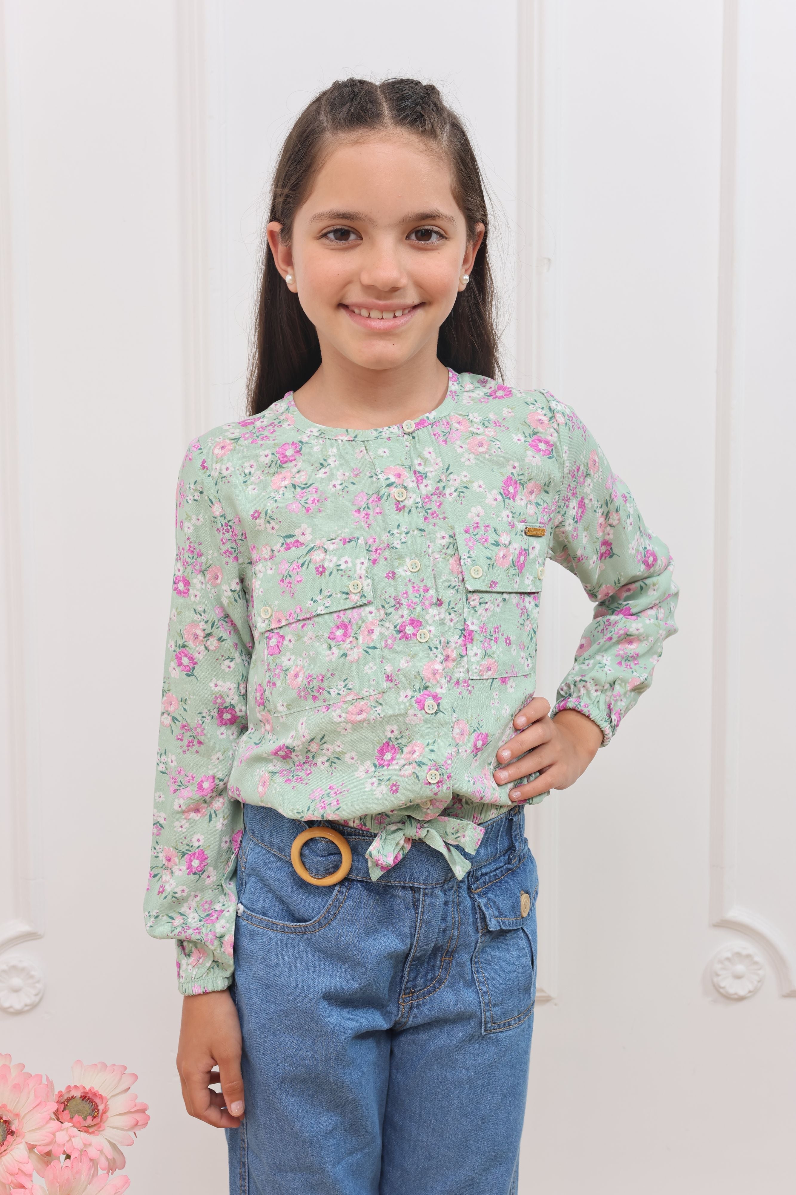 Blusa chalis estampado Karol manga larga