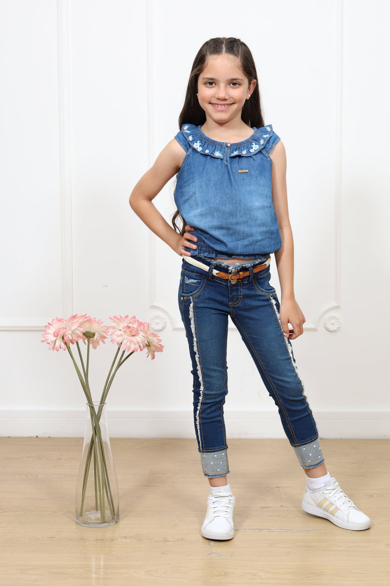Blusa denim Keysi manga corta