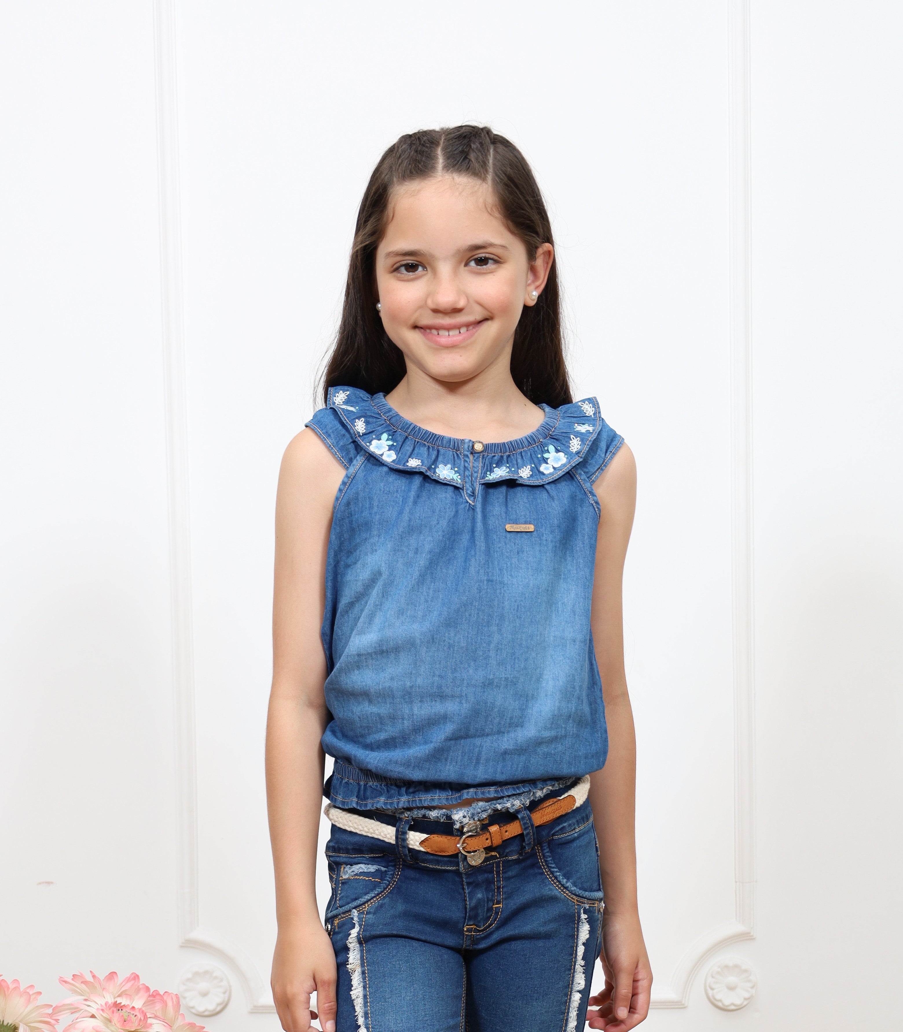 Blusa denim Keysi manga corta
