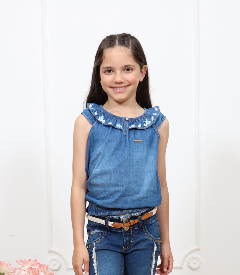 Blusa denim Keysi manga corta