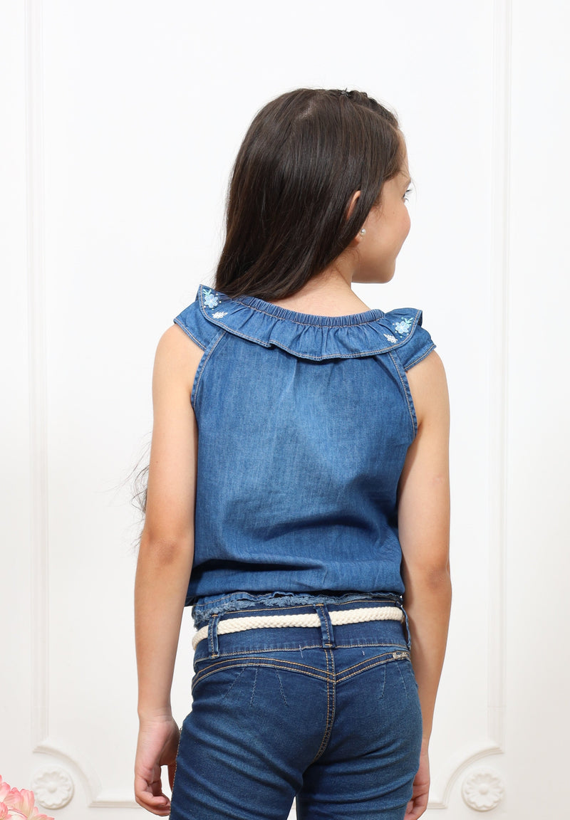 Blusa denim Keysi manga corta