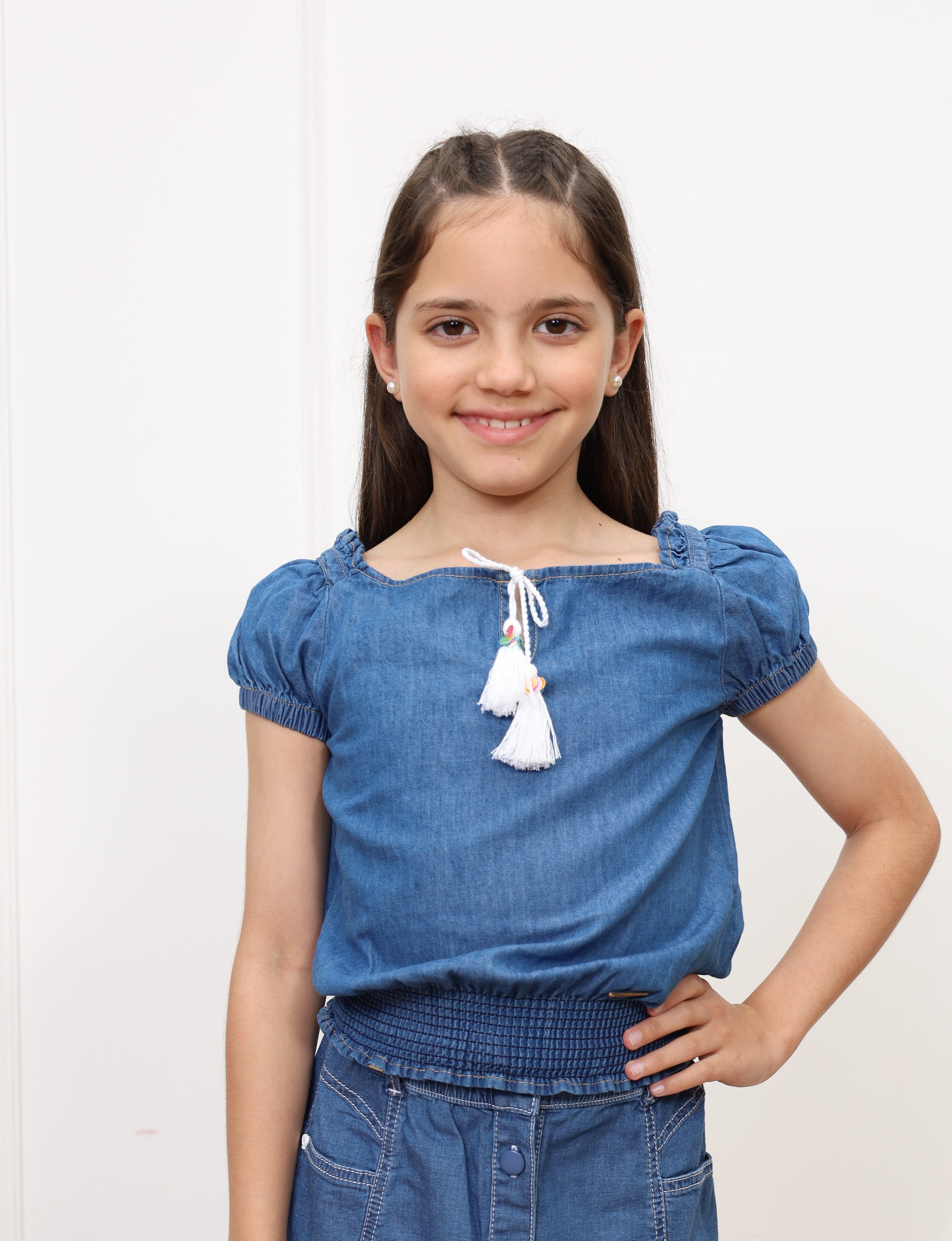 Blusa denim Kimberly manga corta