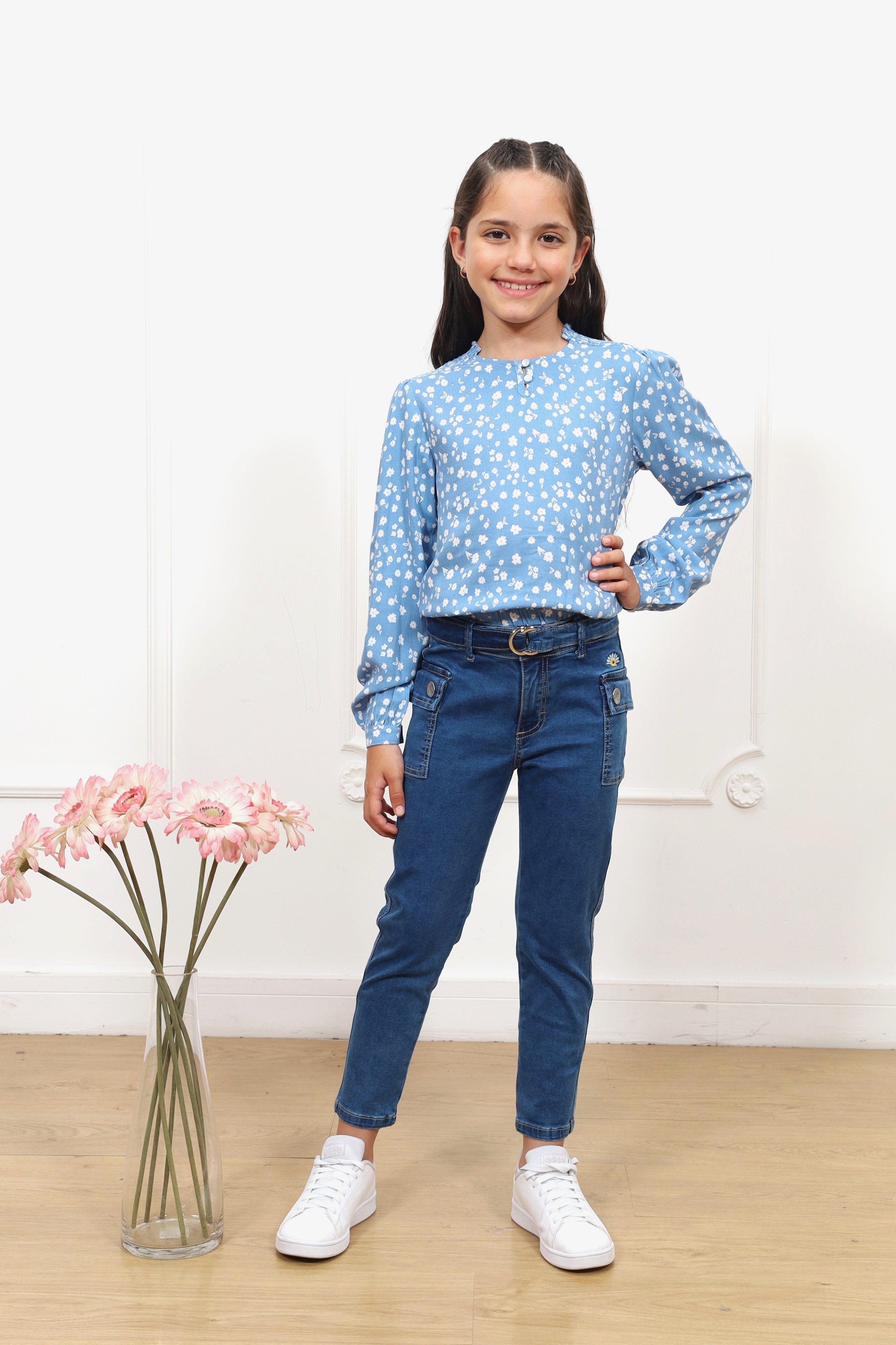 Blusa chalis estampado Vivian manga larga