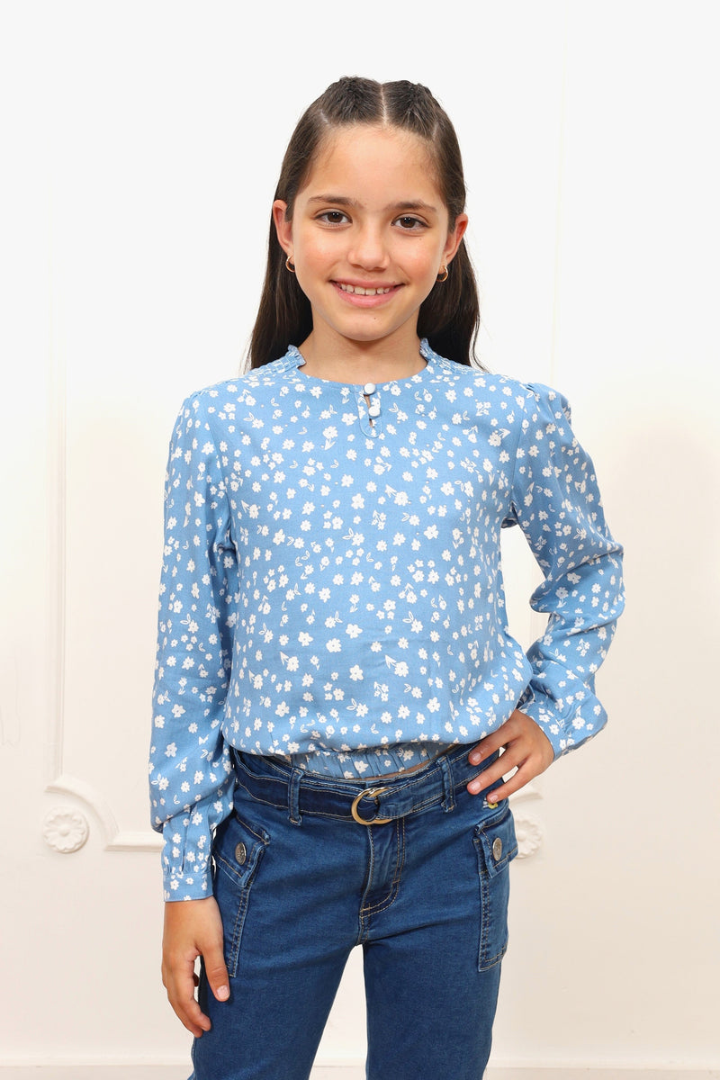 Blusa chalis estampado Vivian manga larga