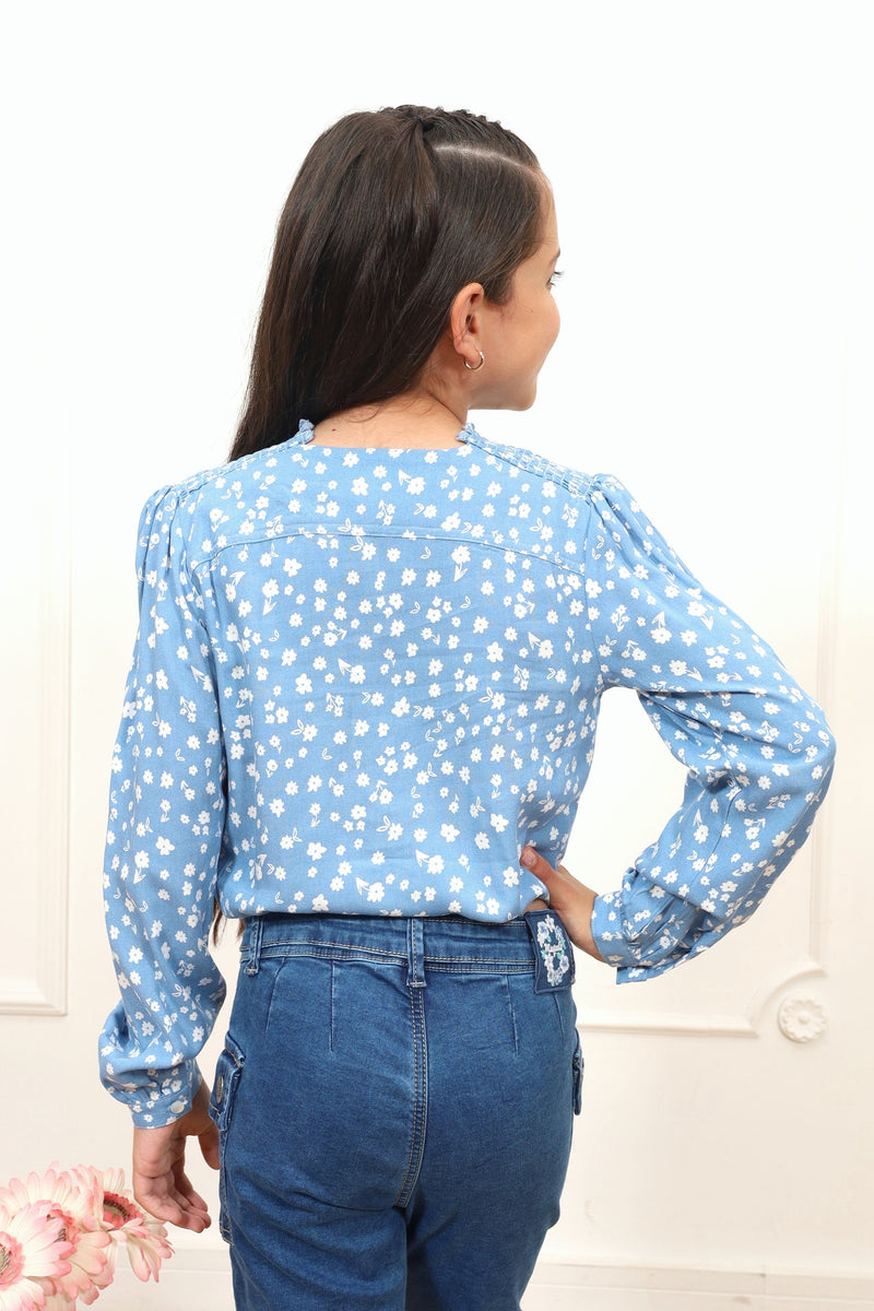 Blusa chalis estampado Vivian manga larga