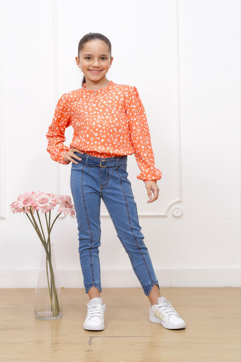 Blusa chalis estampado Vivian manga larga