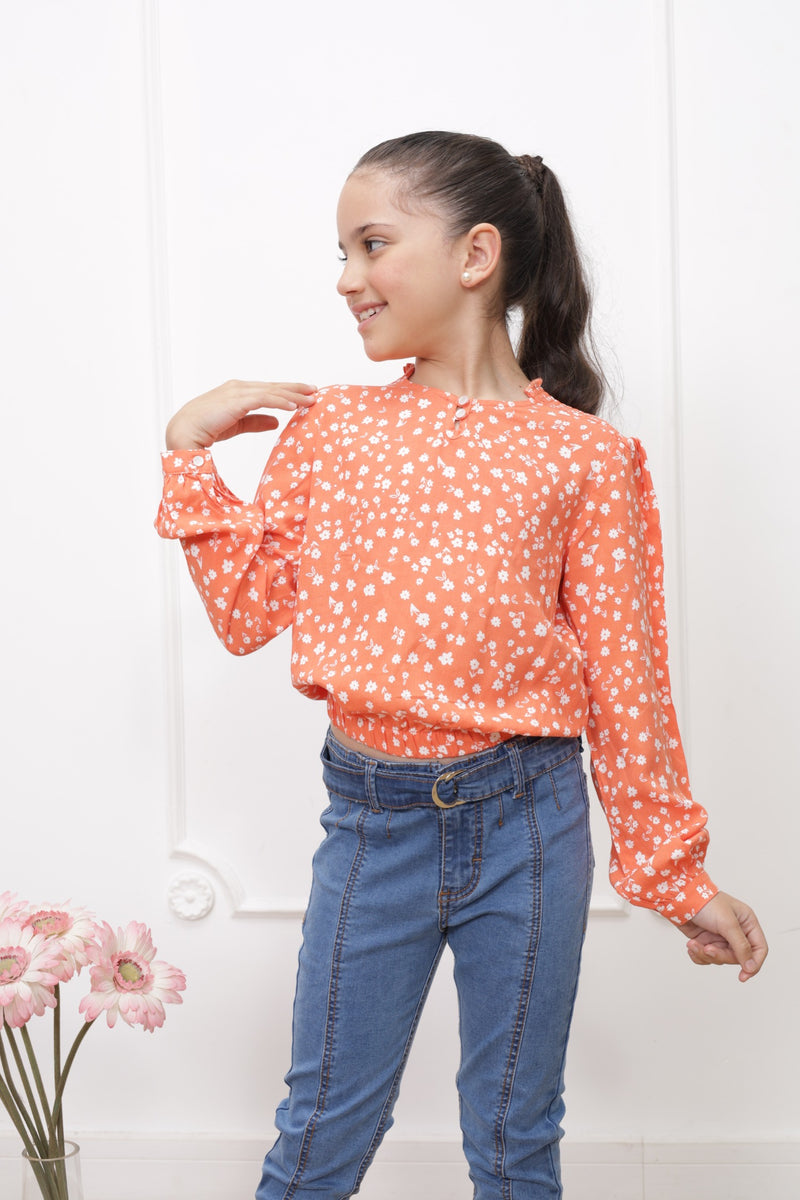 Blusa chalis estampado Vivian manga larga