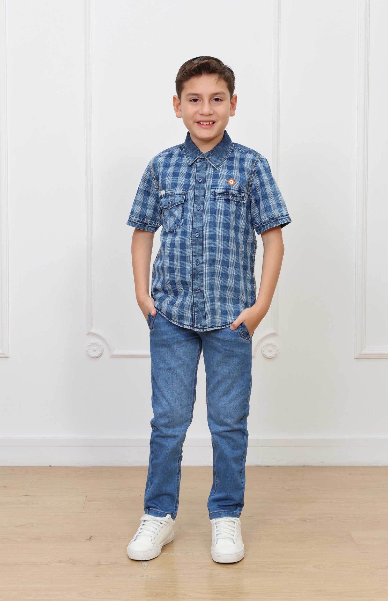 Camisa denim estampado Angel manga corta