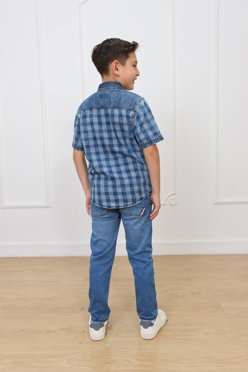 Camisa denim estampado Angel manga corta