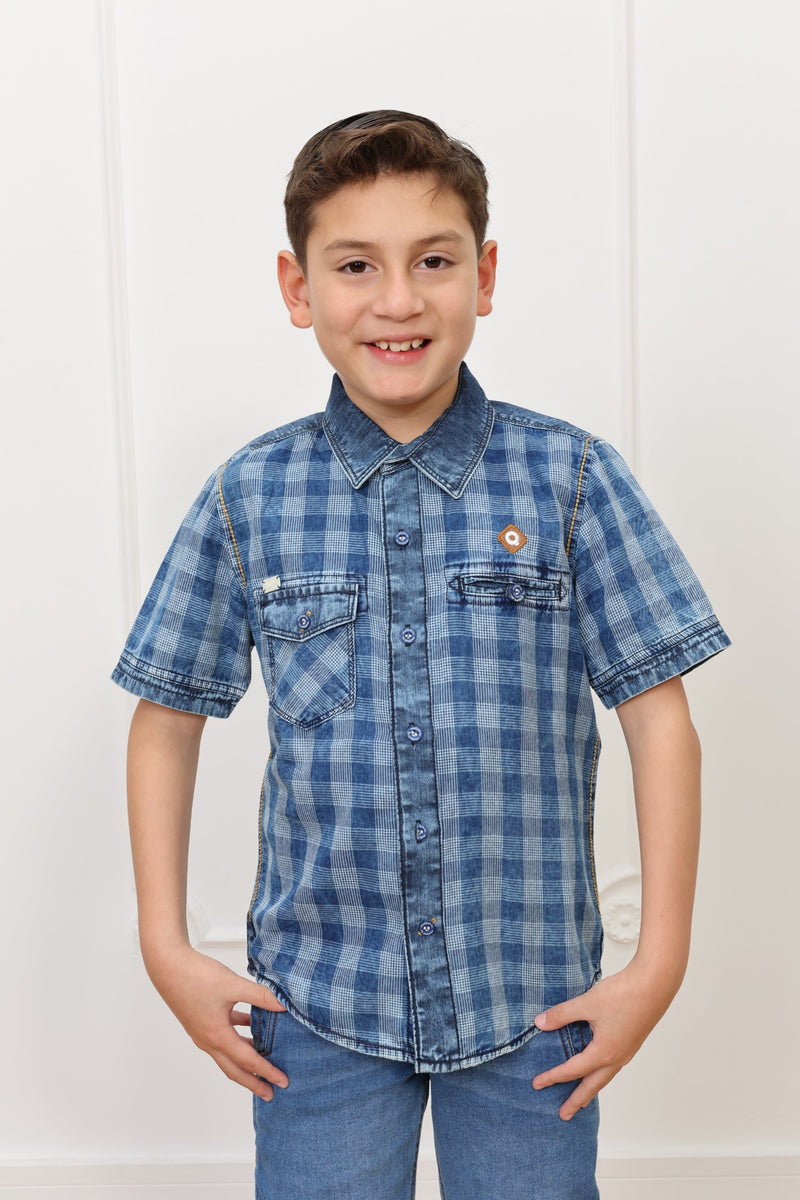Camisa denim estampado Angel manga corta