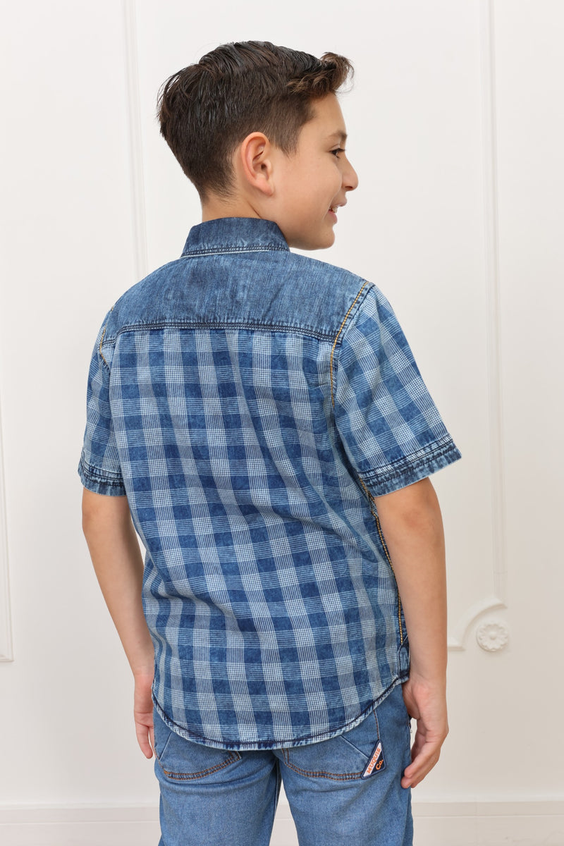 Camisa denim estampado Angel manga corta