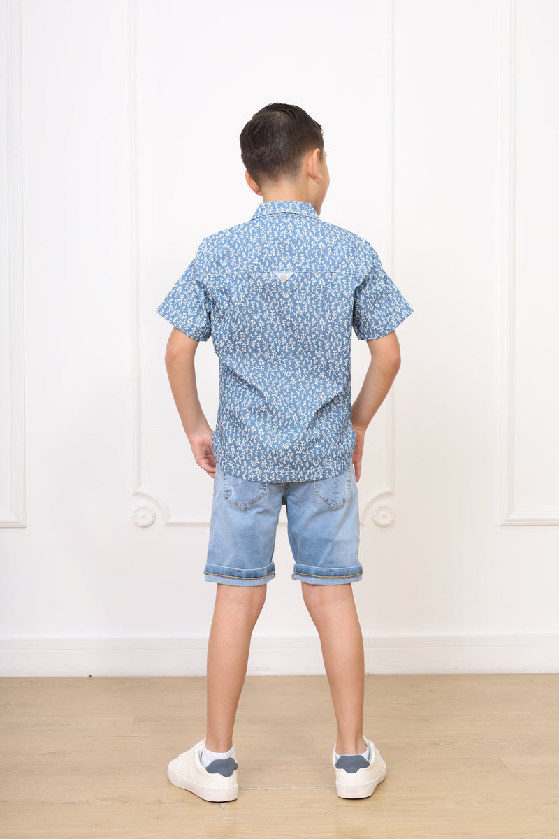 Camisa denim estampado Omar manga corta clasic