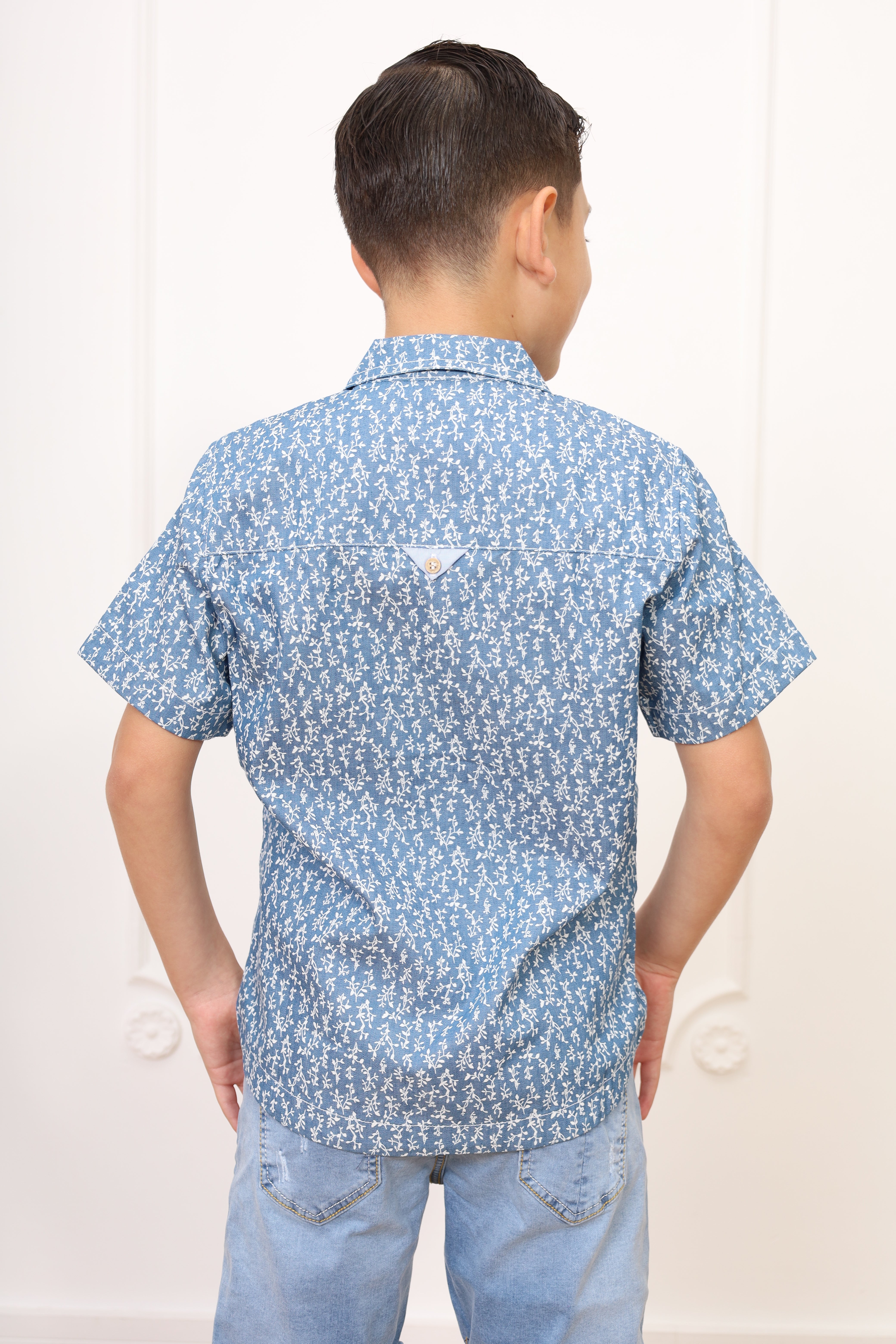 Camisa denim estampado Omar manga corta clasic