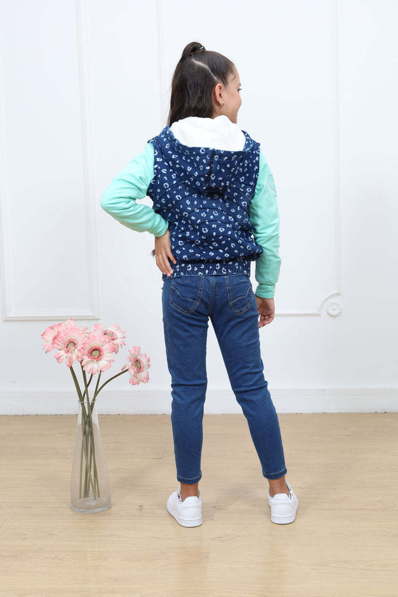 Casaca french terry indigo estampado Ariel con forro micropolar