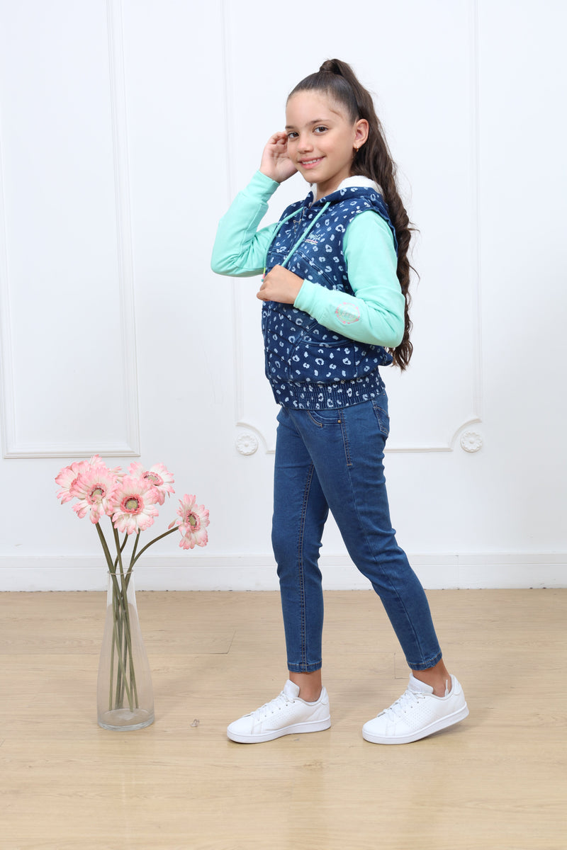 Casaca french terry indigo estampado Ariel con forro micropolar