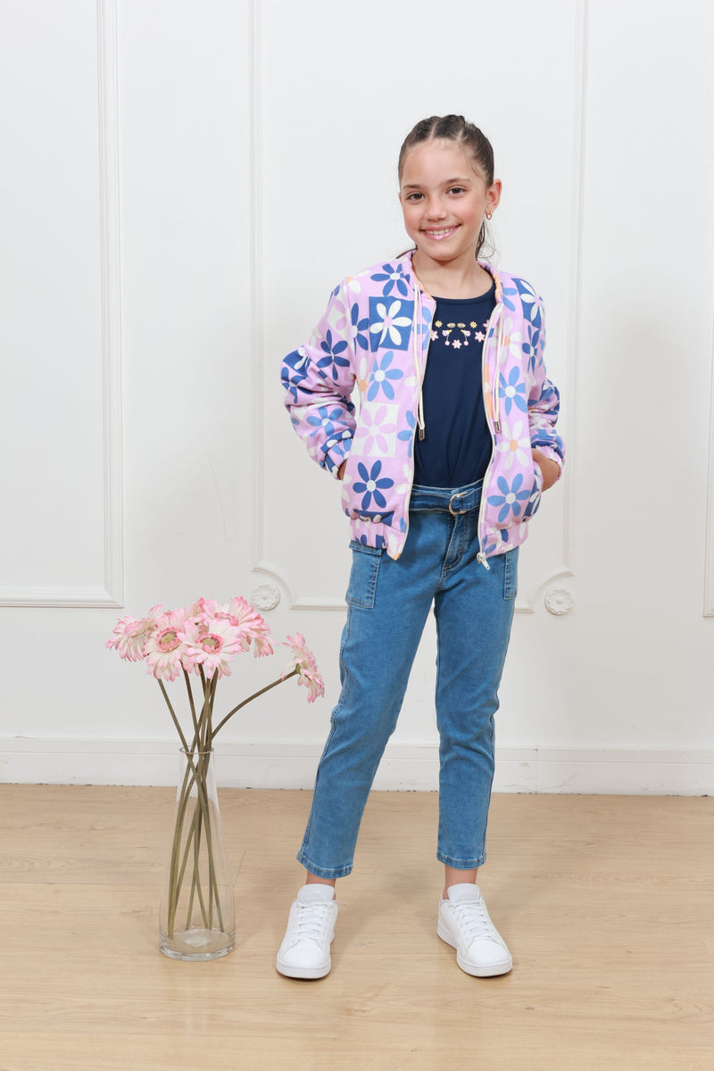 Casaca french terry estampado Margarita con forro micropolar