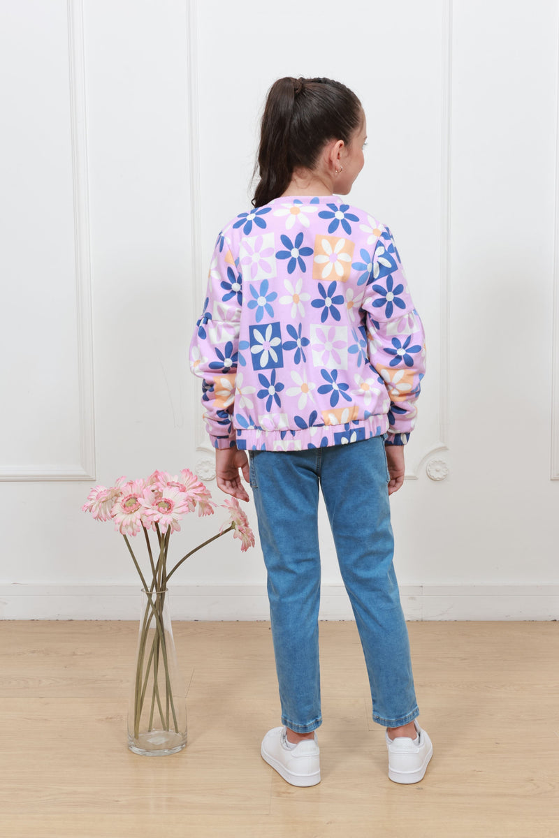 Casaca french terry estampado Margarita con forro micropolar