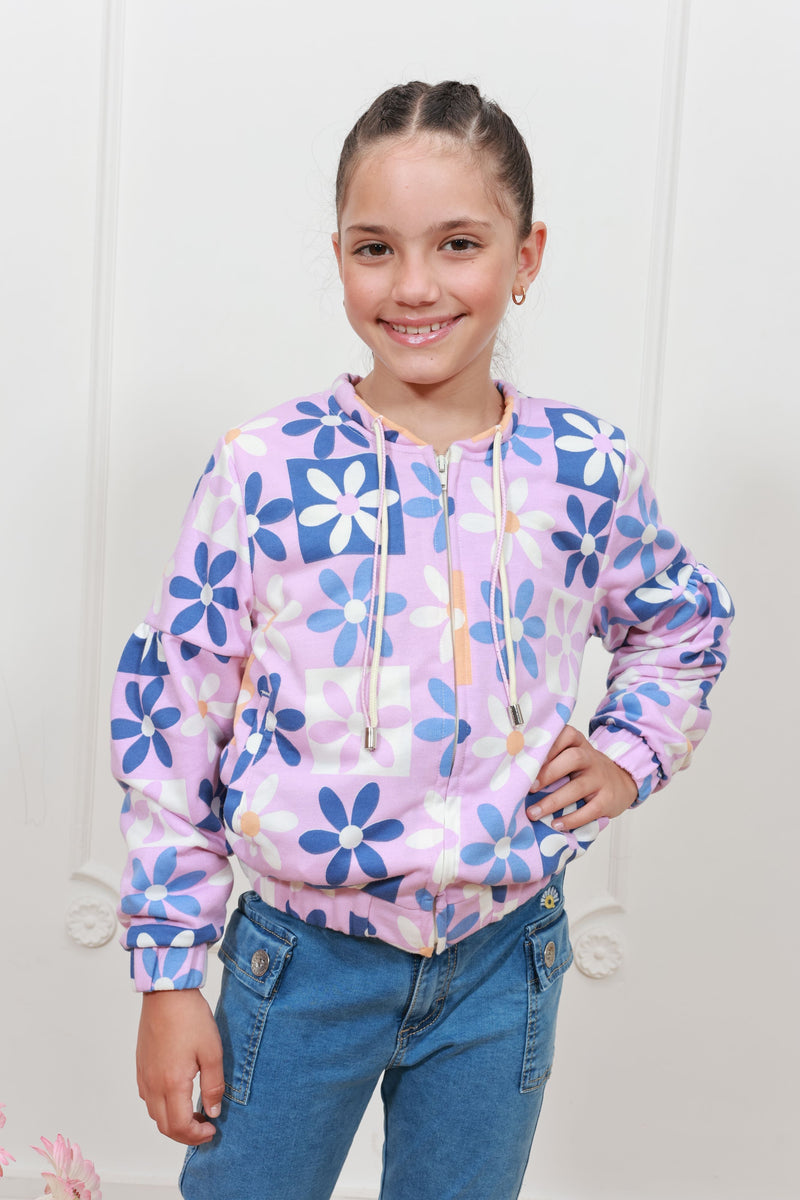Casaca french terry estampado Margarita con forro micropolar