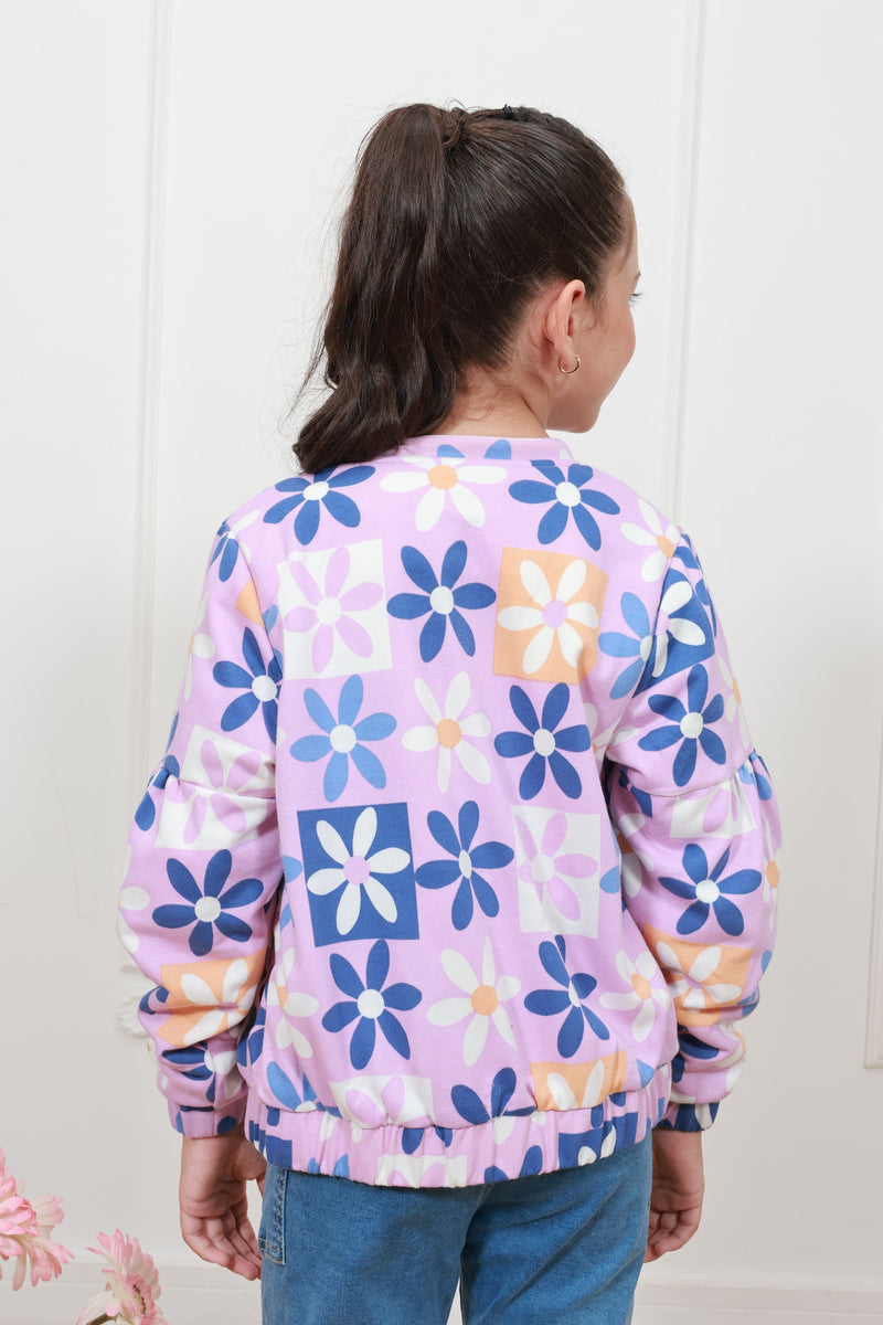 Casaca french terry estampado Margarita con forro micropolar