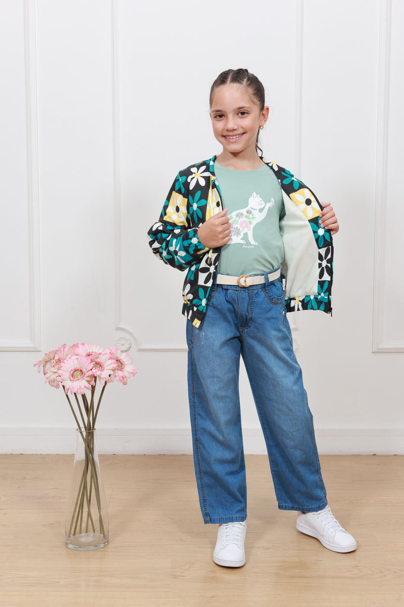 Casaca french terry estampado Margarita con forro micropolar
