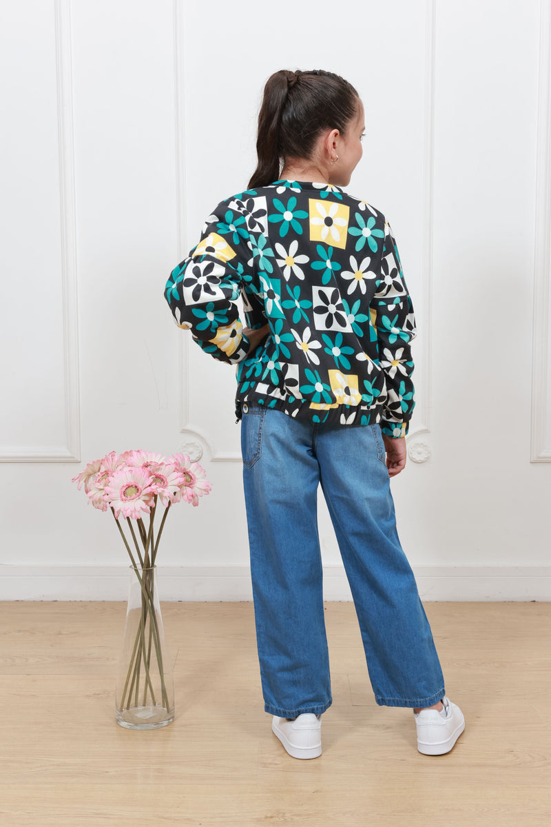 Casaca french terry estampado Margarita con forro micropolar