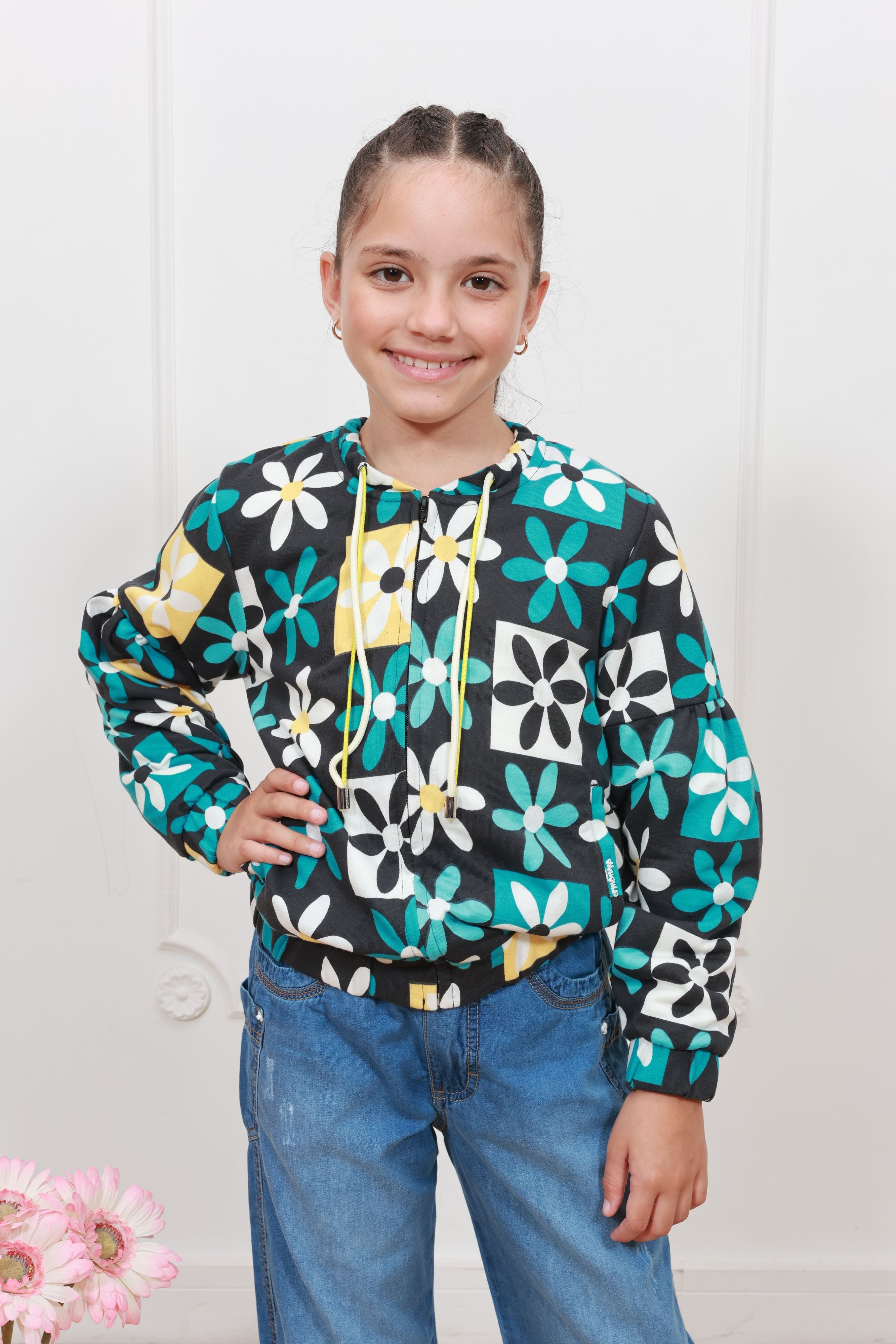 Casaca french terry estampado Margarita con forro micropolar