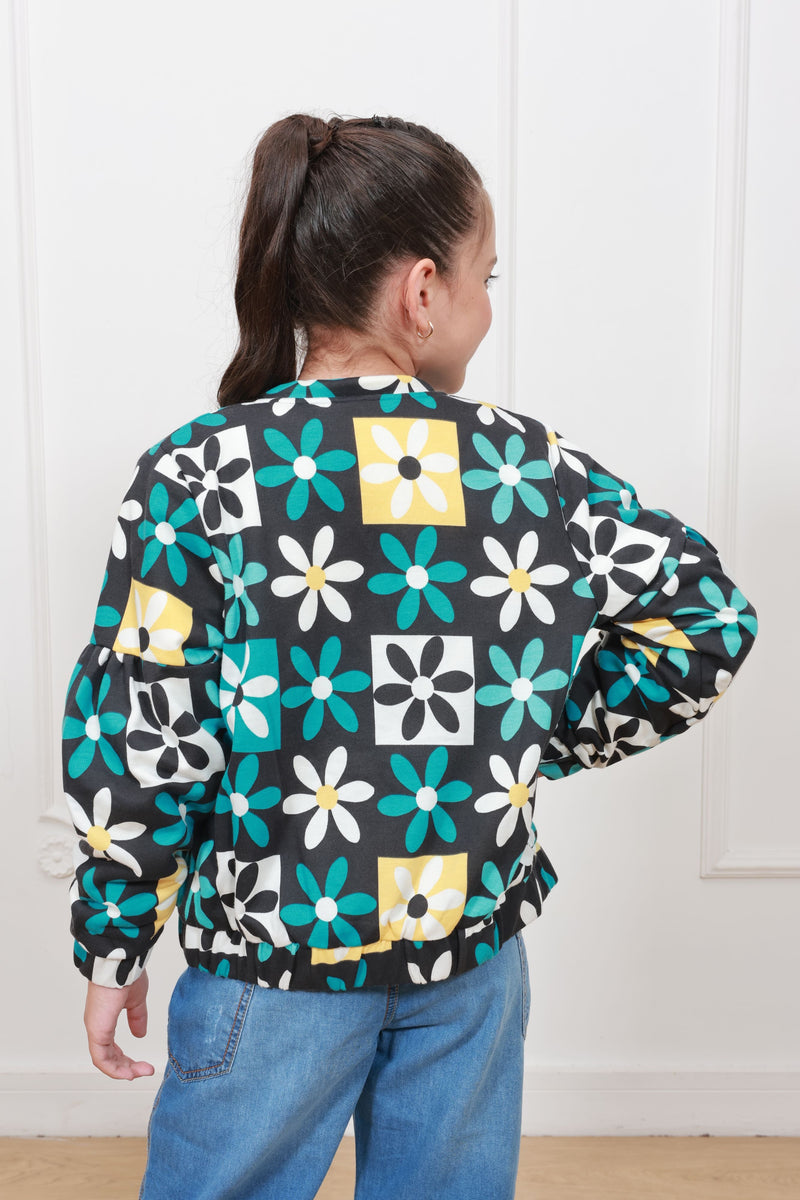 Casaca french terry estampado Margarita con forro micropolar