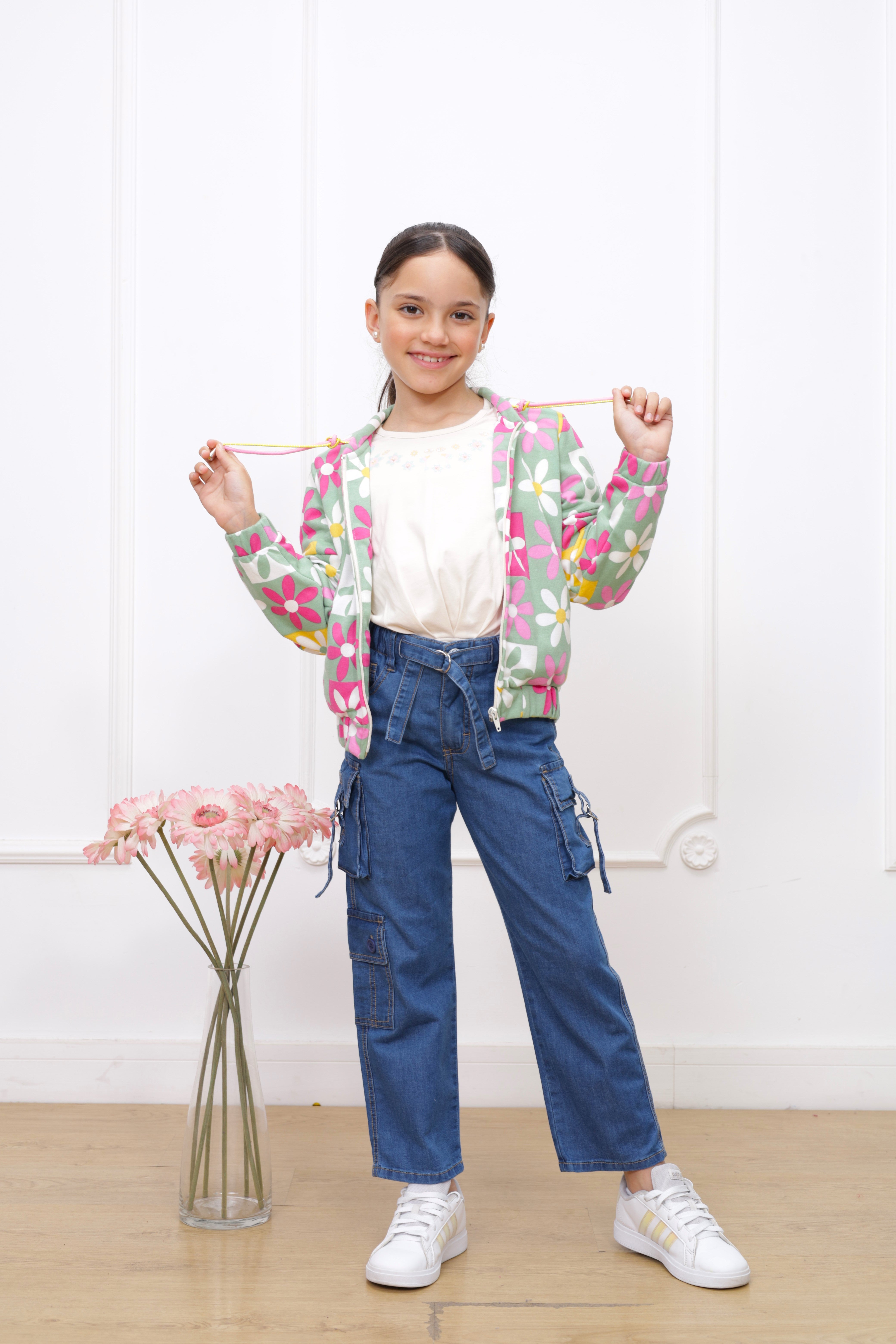 Casaca french terry estampado Margarita con forro micropolar