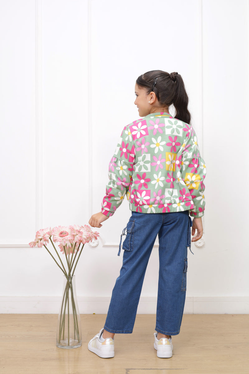 Casaca french terry estampado Margarita con forro micropolar