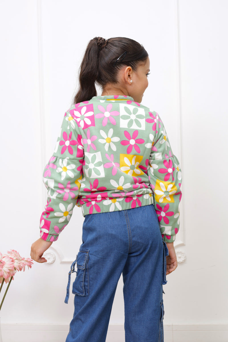 Casaca french terry estampado Margarita con forro micropolar