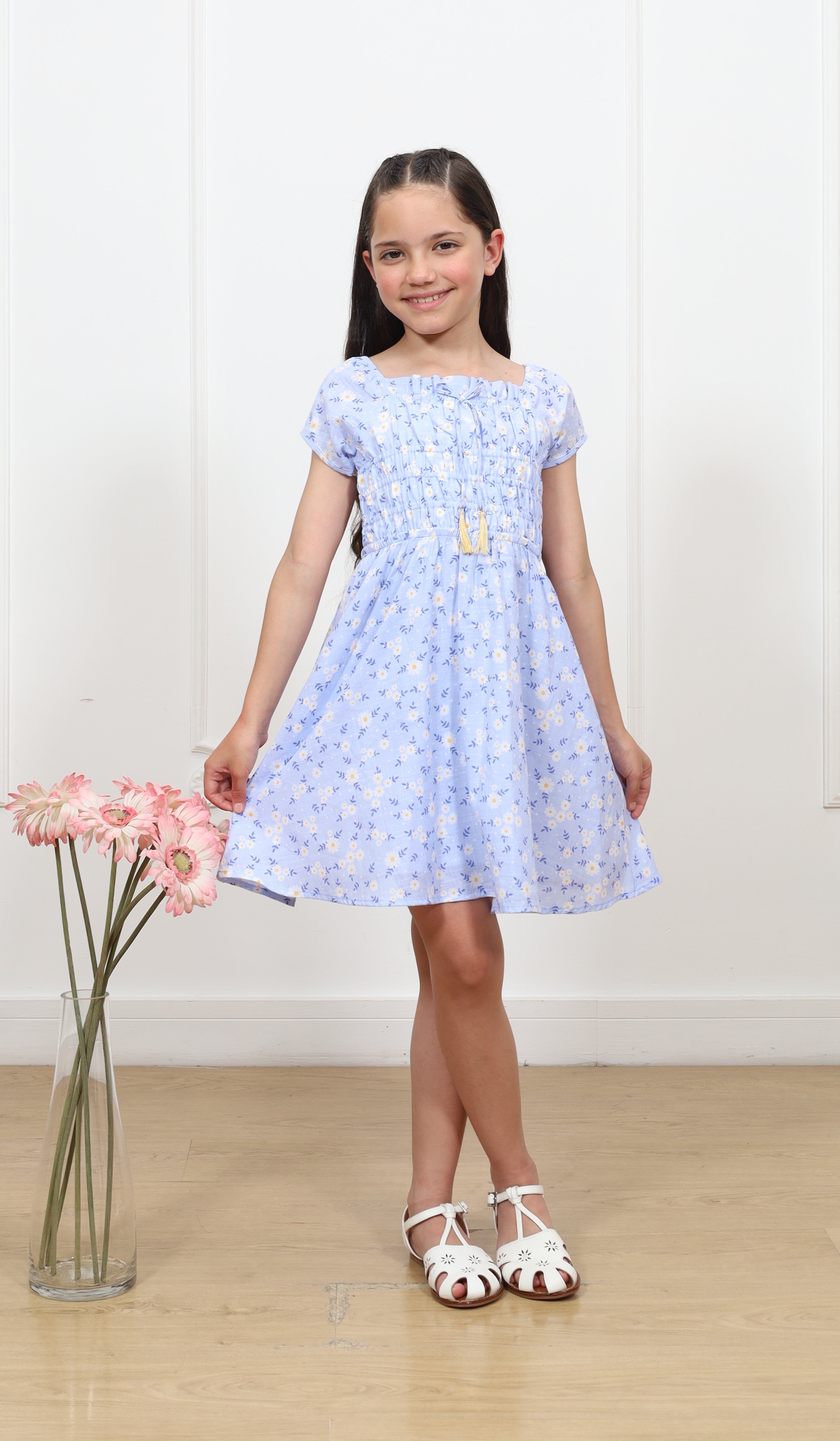 Vestido lino estampado Kata manga corta