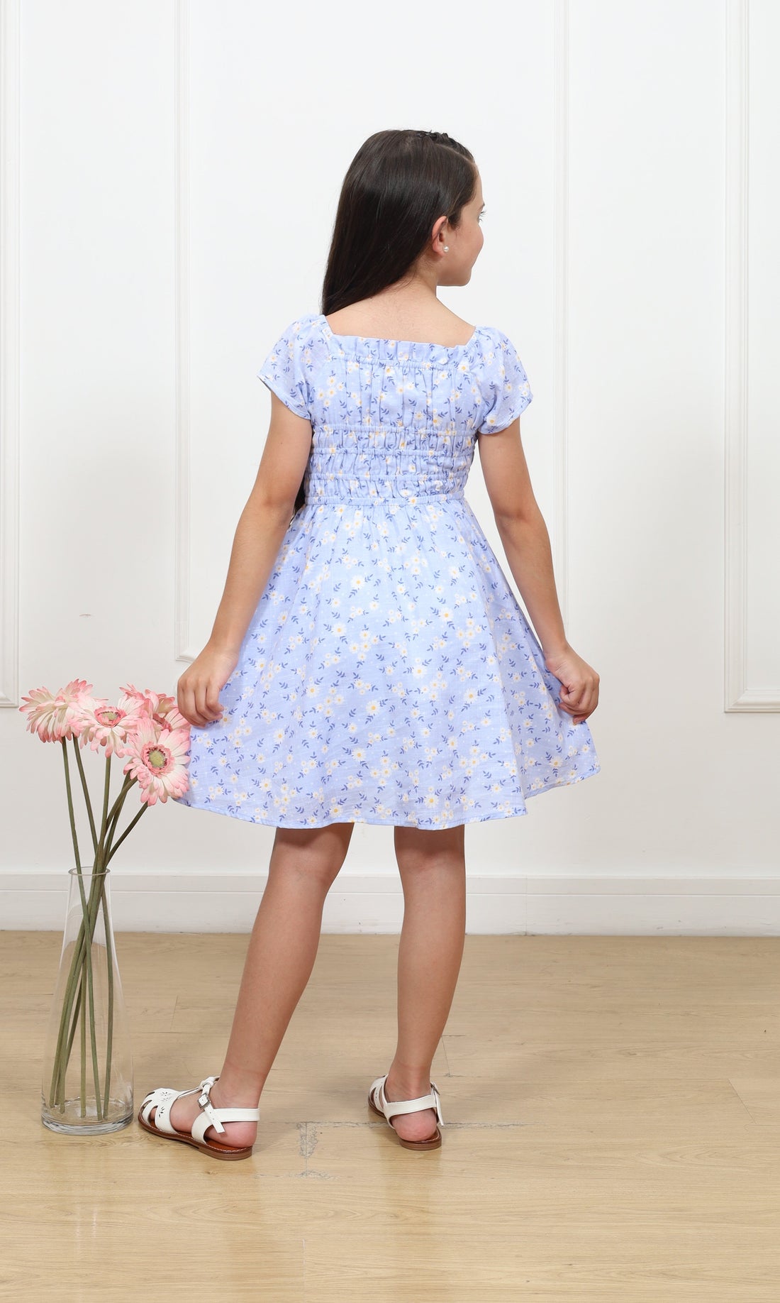 Vestido lino estampado Kata manga corta