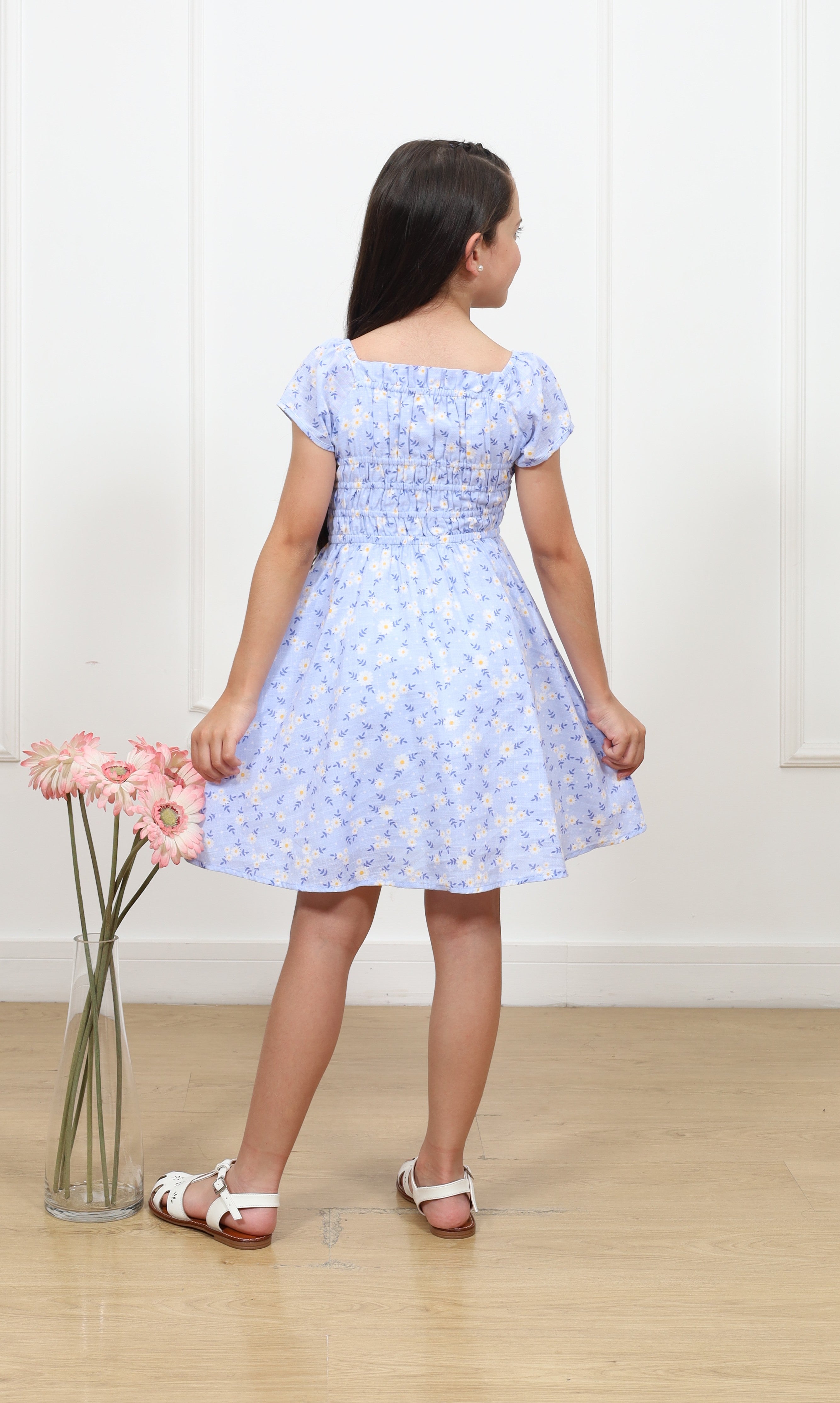 Vestido lino estampado Kata manga corta