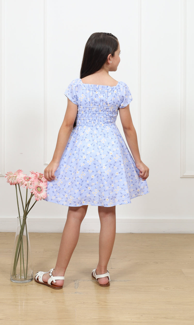 Vestido lino estampado Kata manga corta