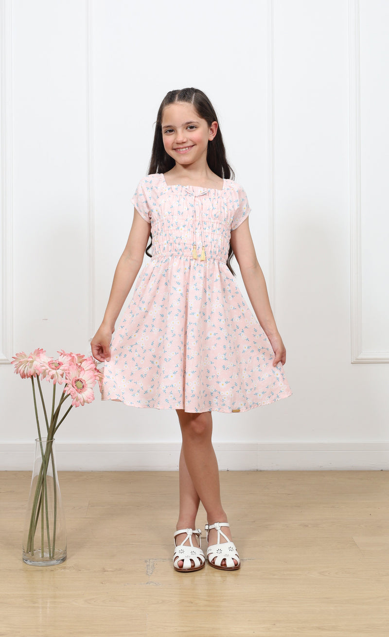 Vestido lino estampado Kata manga corta