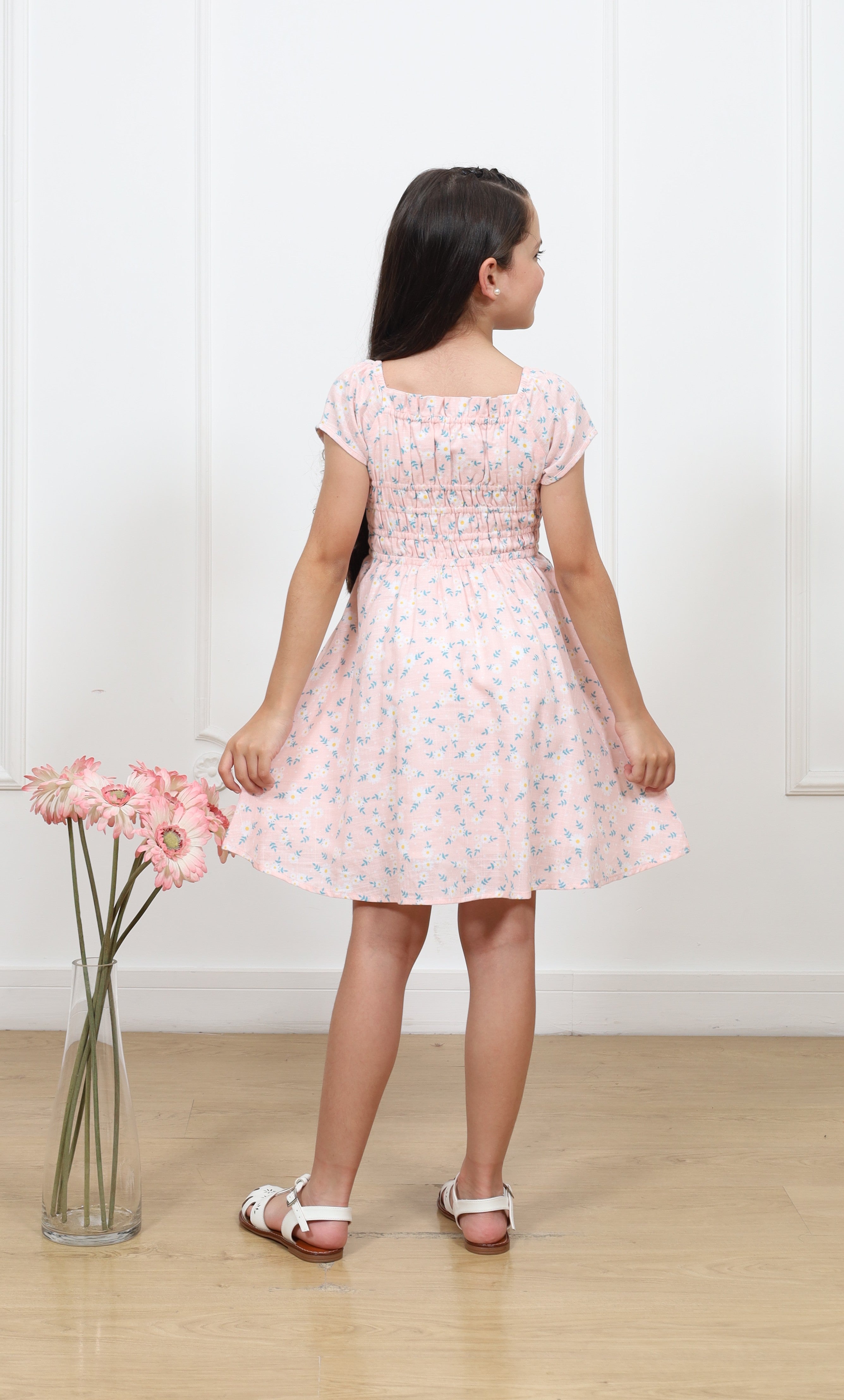 Vestido lino estampado Kata manga corta