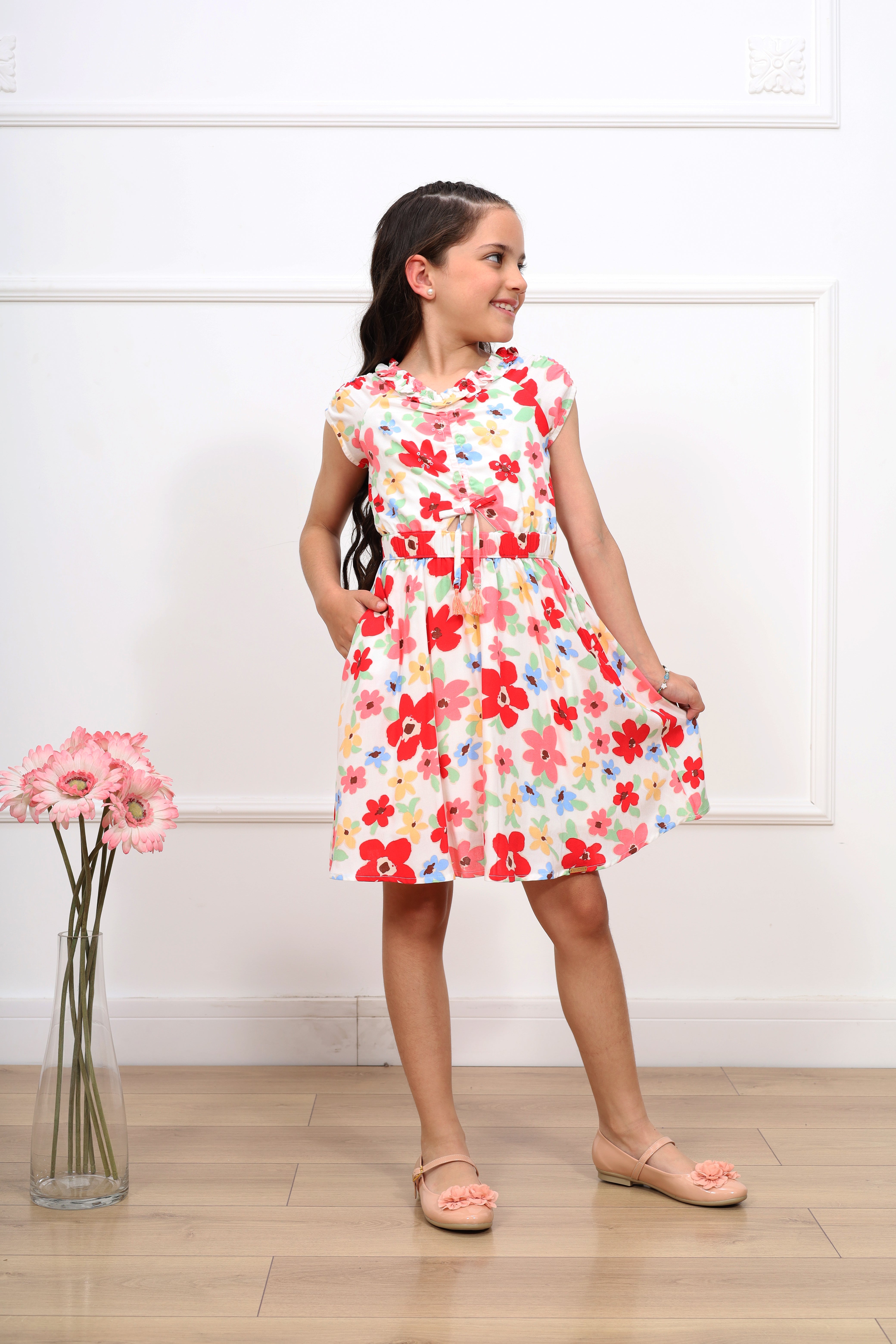 Vestido chalis estampado Pily manga corta