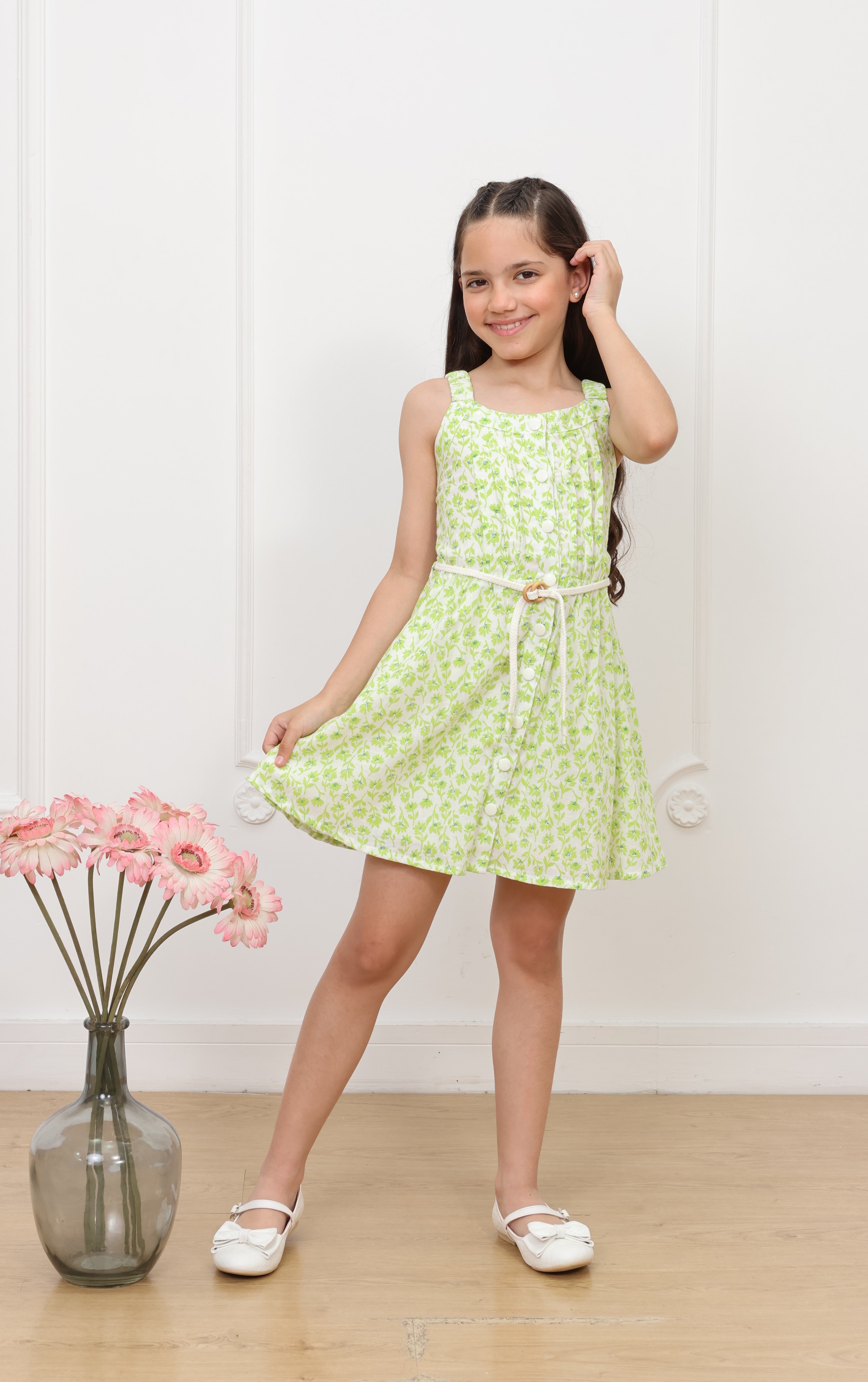 Vestido lino estampado Romy con tirantes