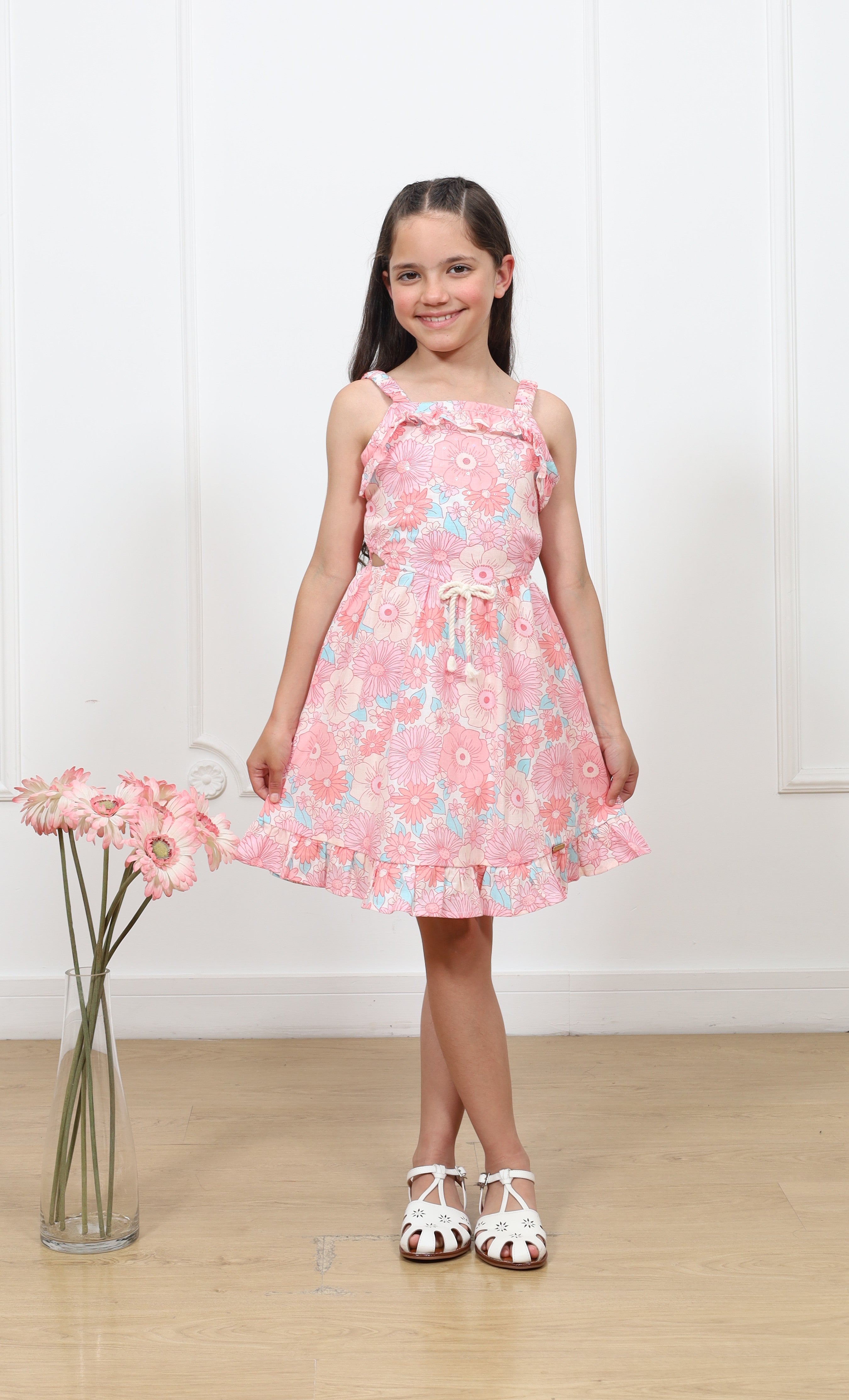 Vestido lino estampado Mary con tirantes