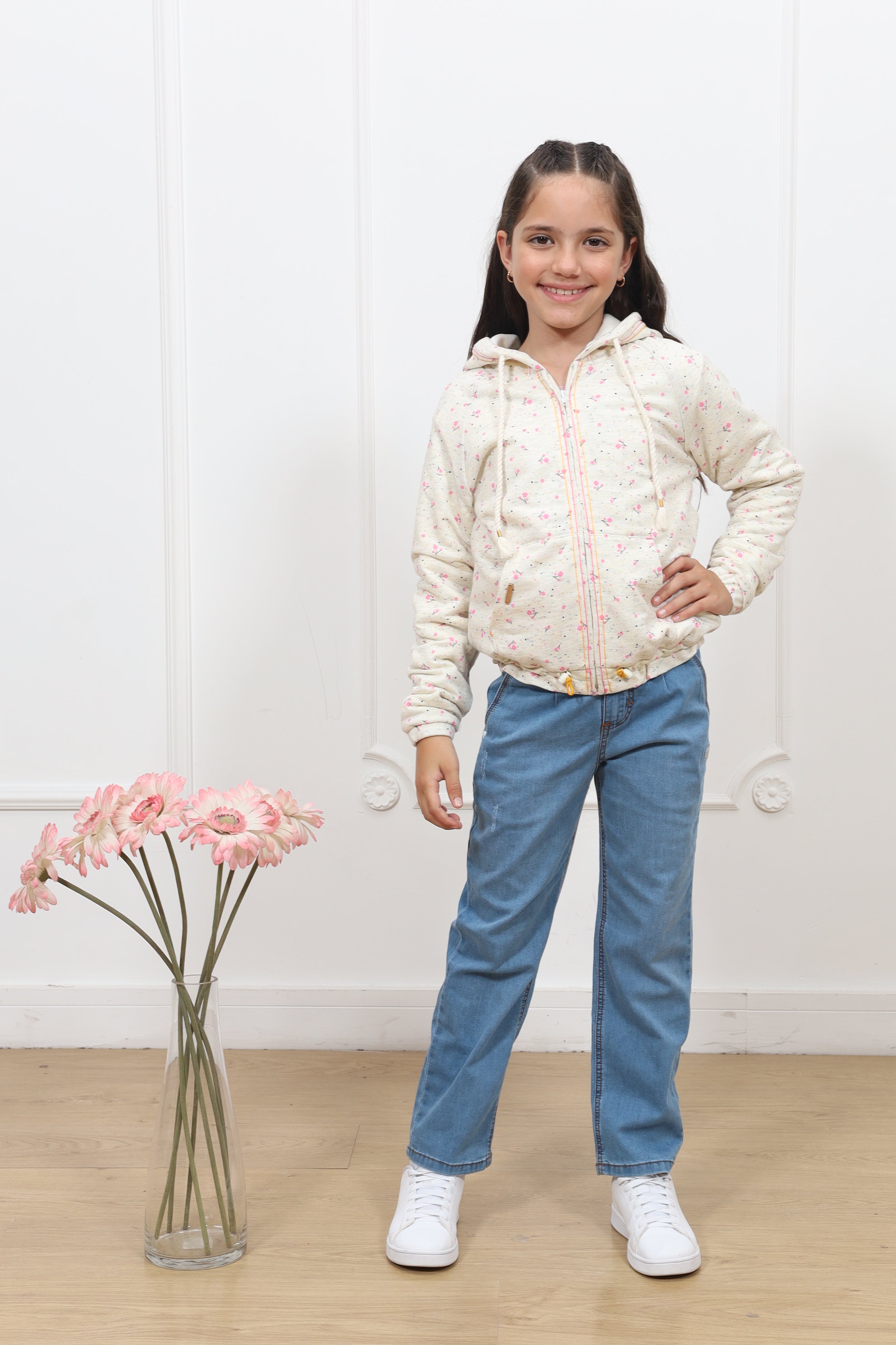 Casaca french terry estampado Alejandra con forro micropolar