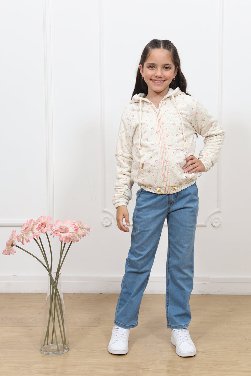 Casaca french terry estampado Alejandra con forro micropolar