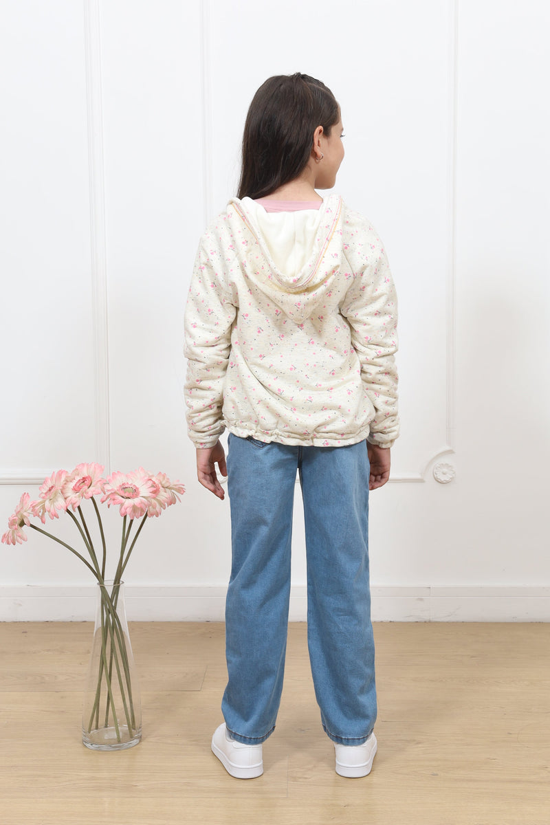 Casaca french terry estampado Alejandra con forro micropolar