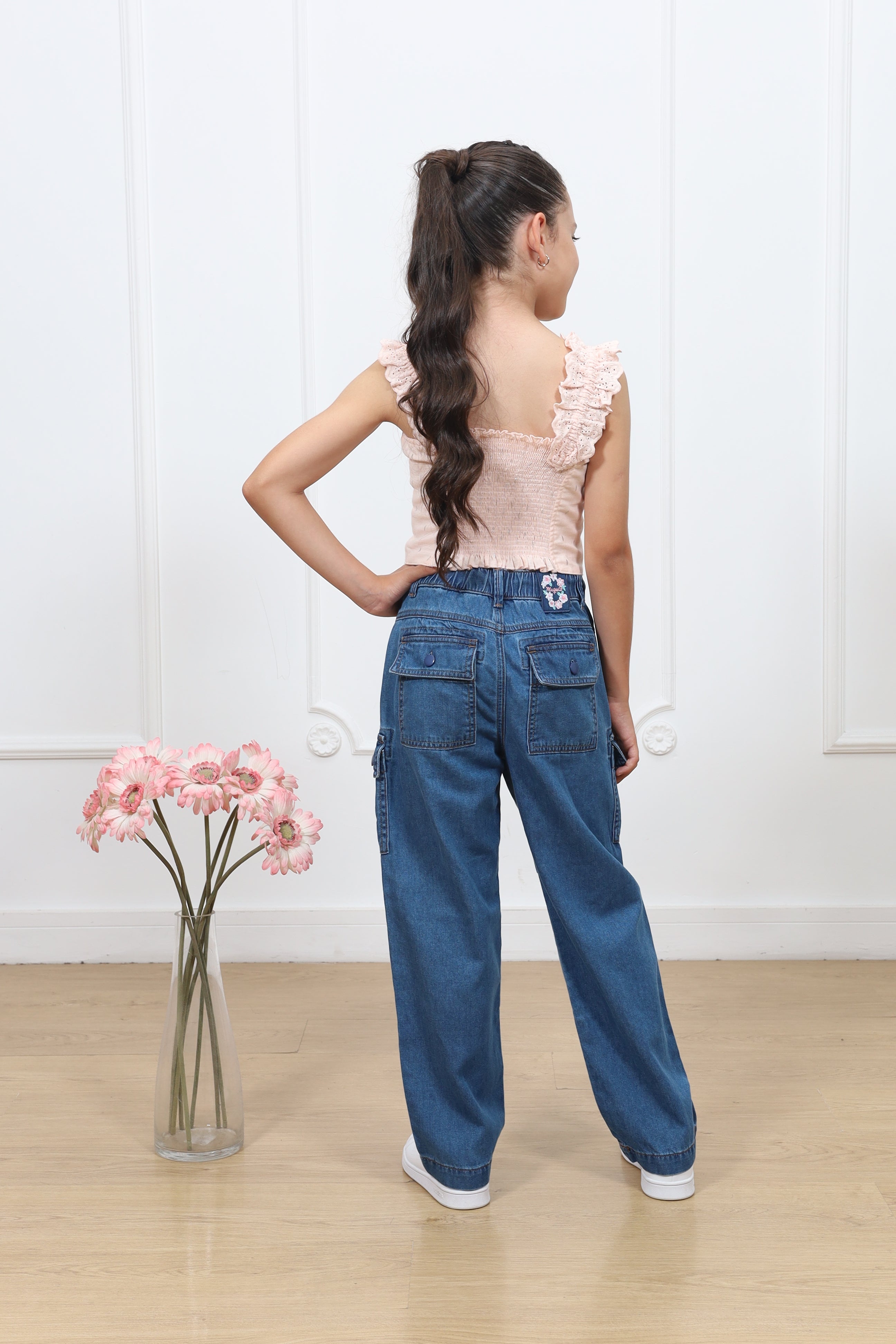 Pantalon denim recto cargo Magaly