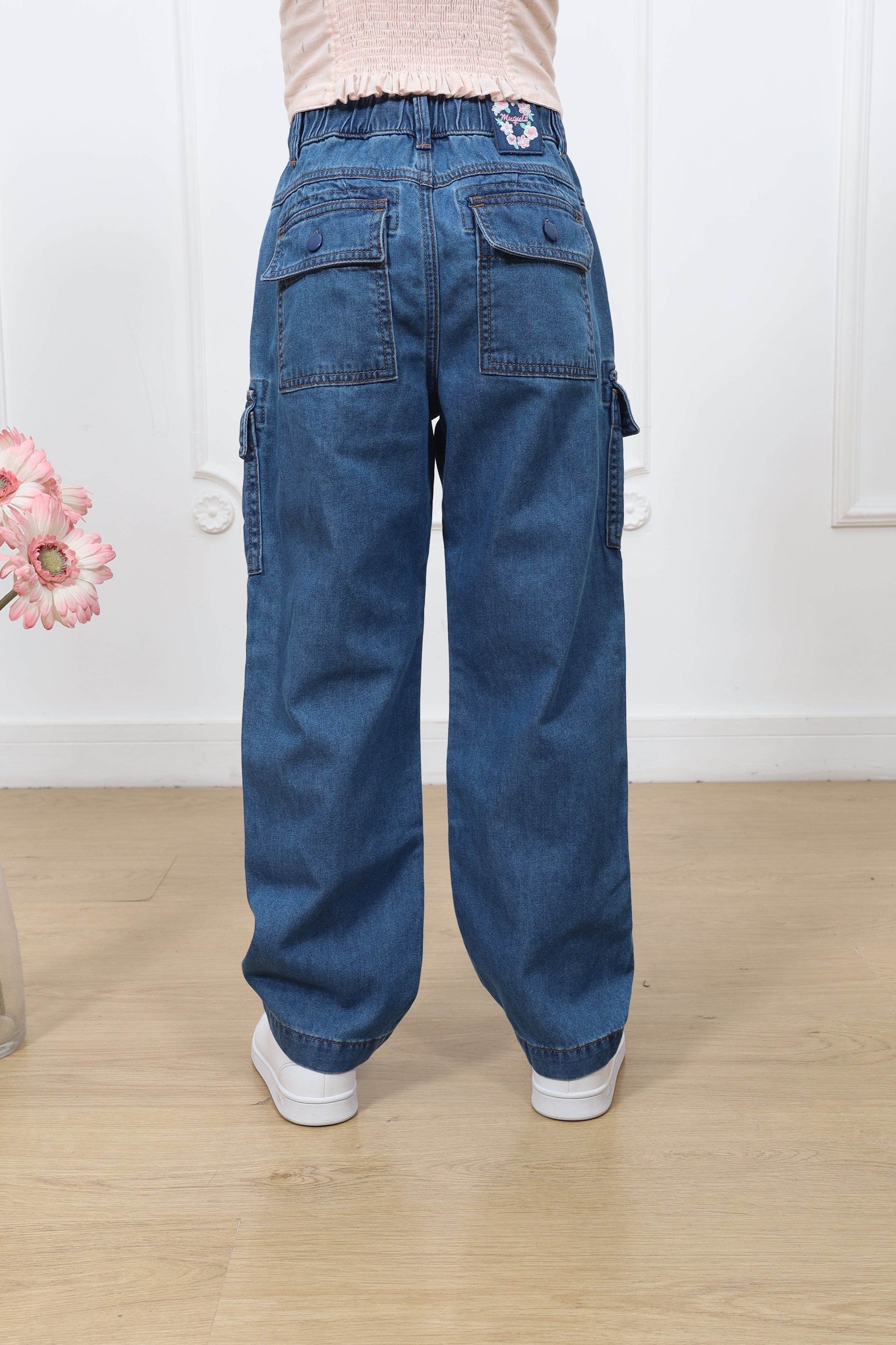 Pantalon denim recto cargo Magaly