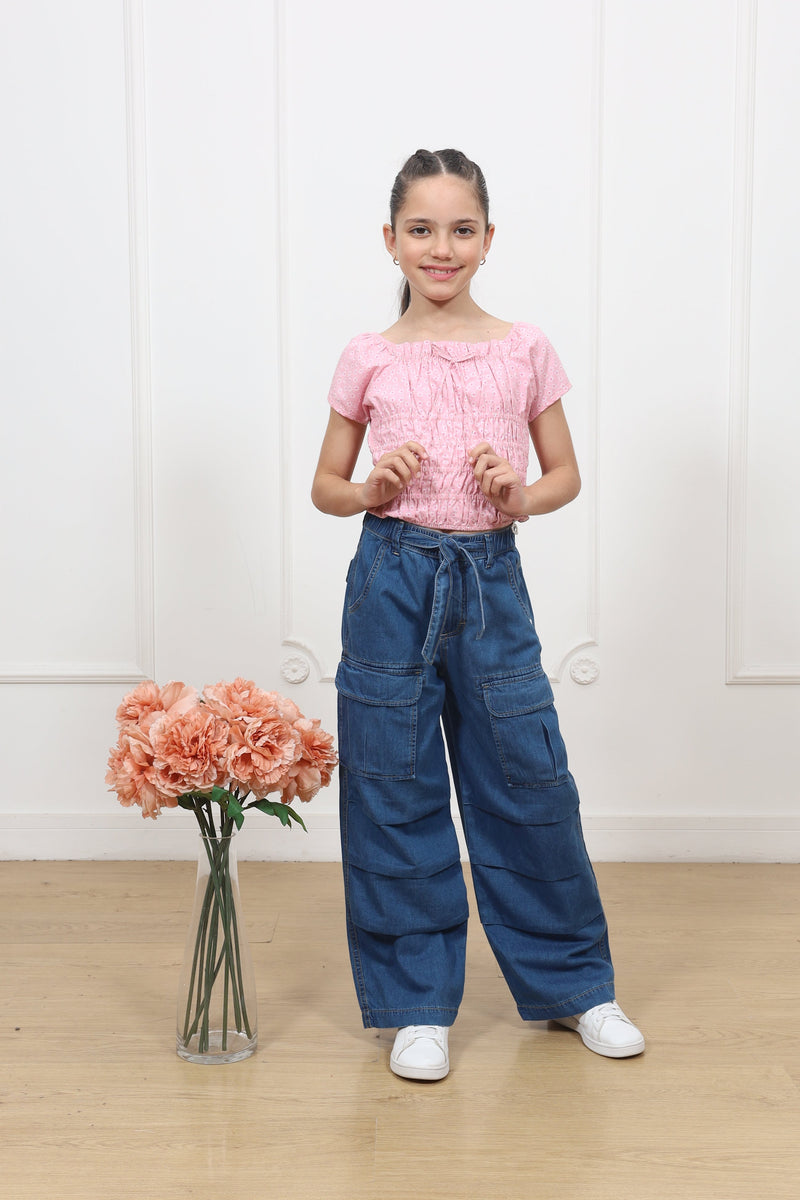 Pantalon denim palazo cargo Sheyla
