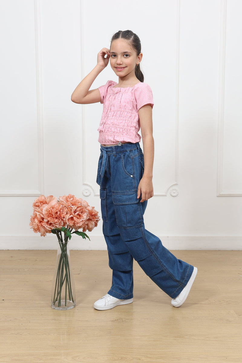 Pantalon denim palazo cargo Sheyla