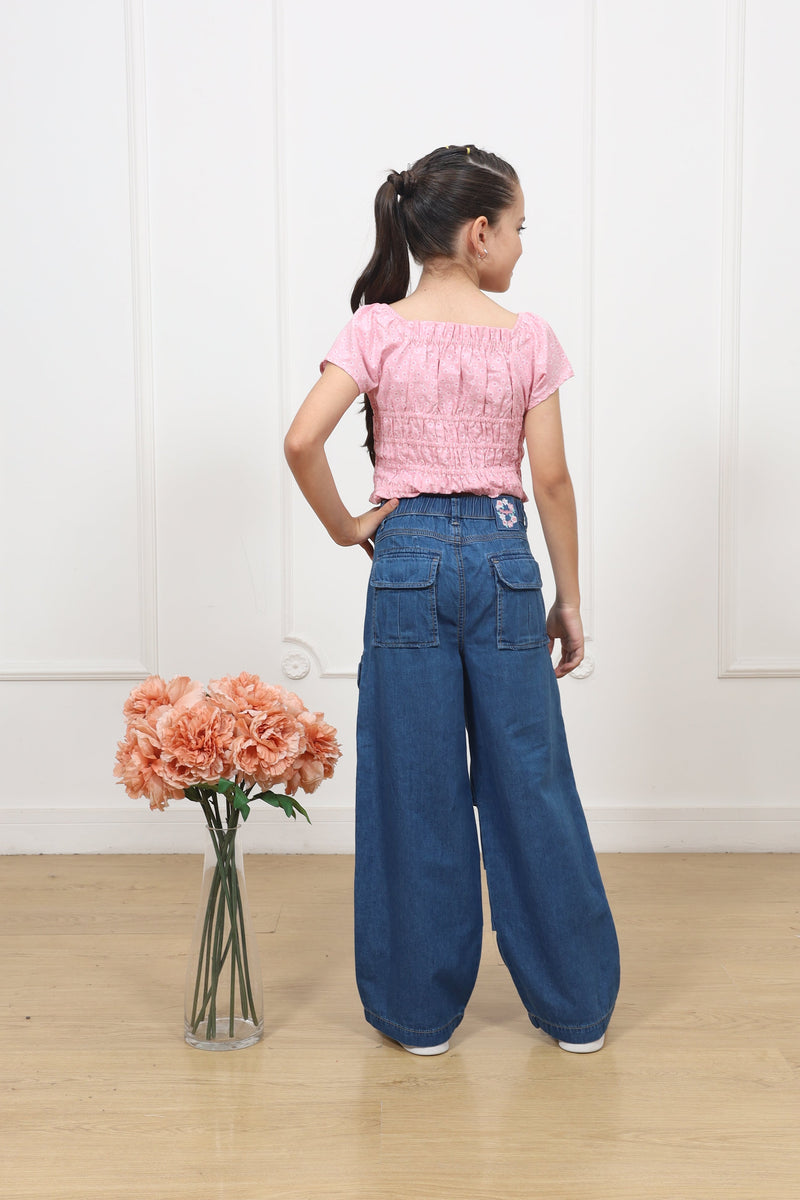 Pantalon denim palazo cargo Sheyla