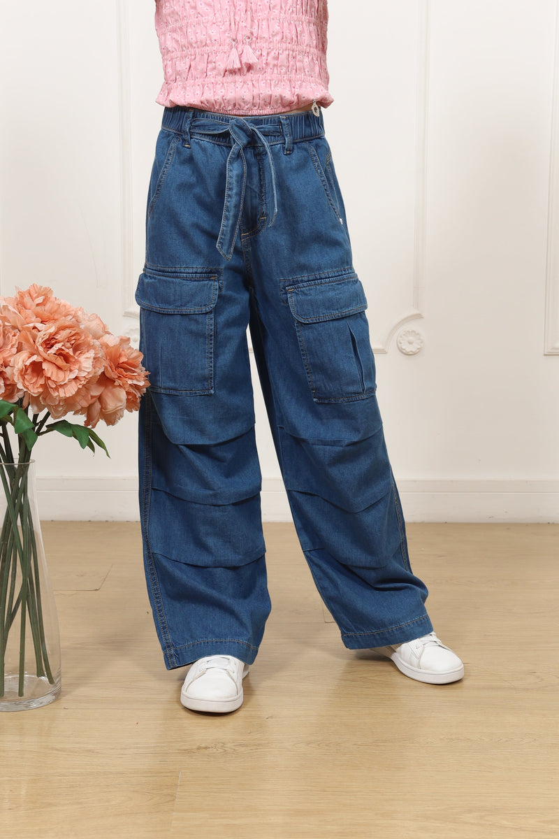 Pantalon denim palazo cargo Sheyla