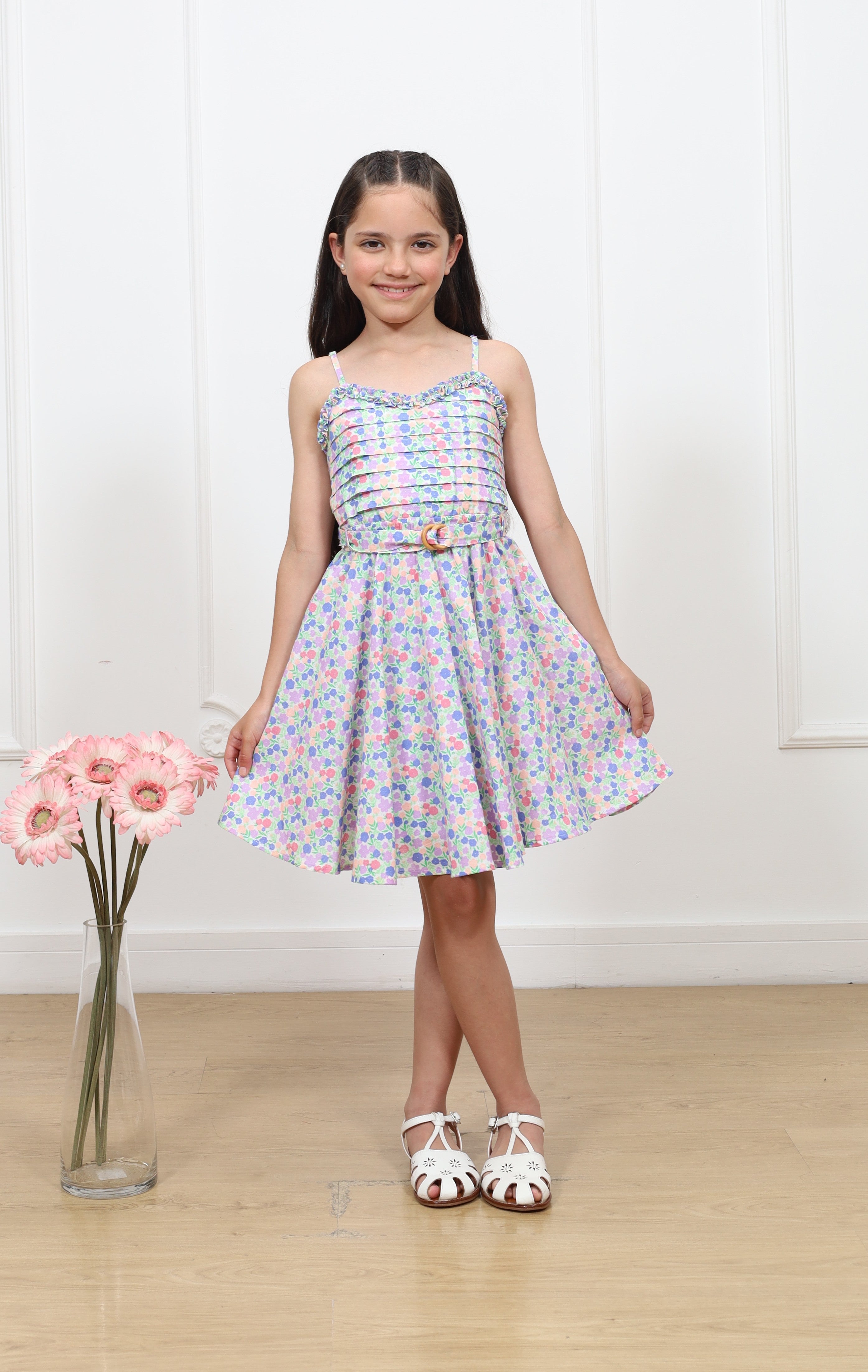Vestido lino estampado Claris con tirantes
